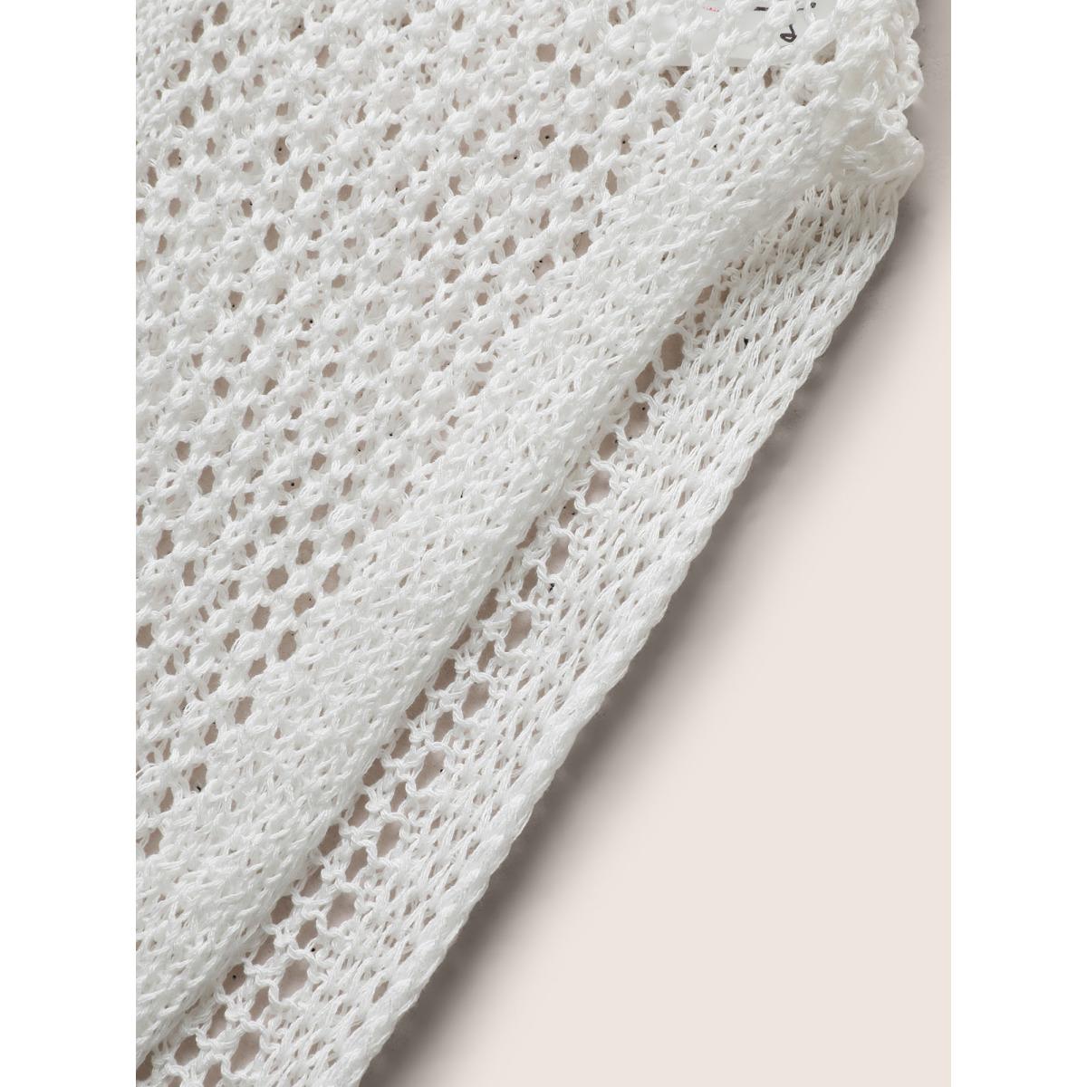 Plus Size Shell Cut Out Tassel Trim Swim Cover Up Women's Swimwear Ivory Beach Loose Texture Curve Swim Cover Ups BloomChic 14-16/1X Product Image