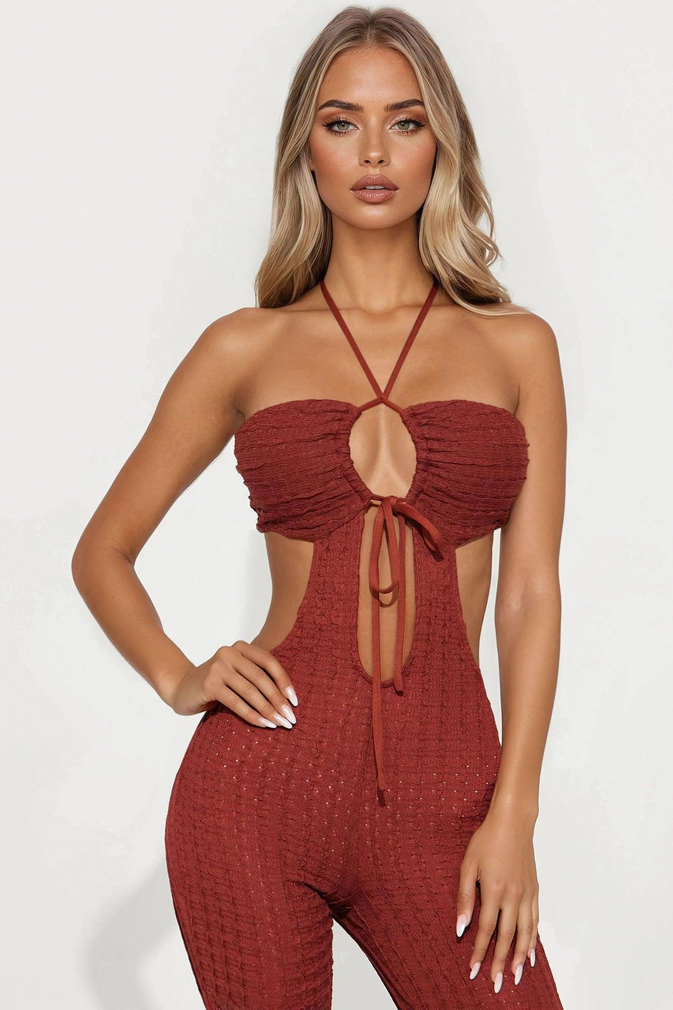 Beach Waves Halter Jumpsuit - Brown Female Product Image
