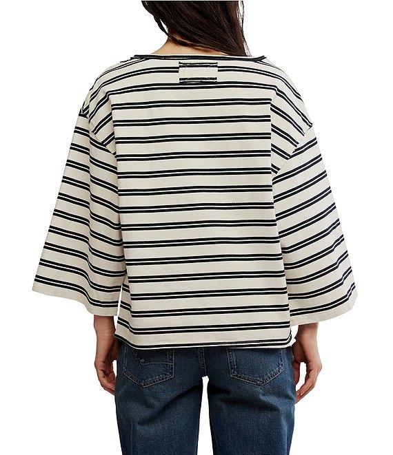 Free People We The Free C'est La Vie Stripe Print Boat Neck 3/4 Wide Sleeve Oversize Boxy Tee Product Image