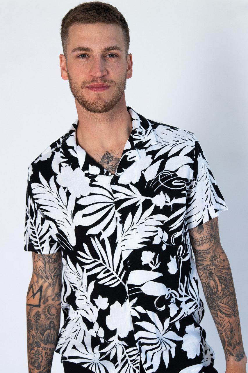 Black & White Tropical Button Up Shirt Product Image