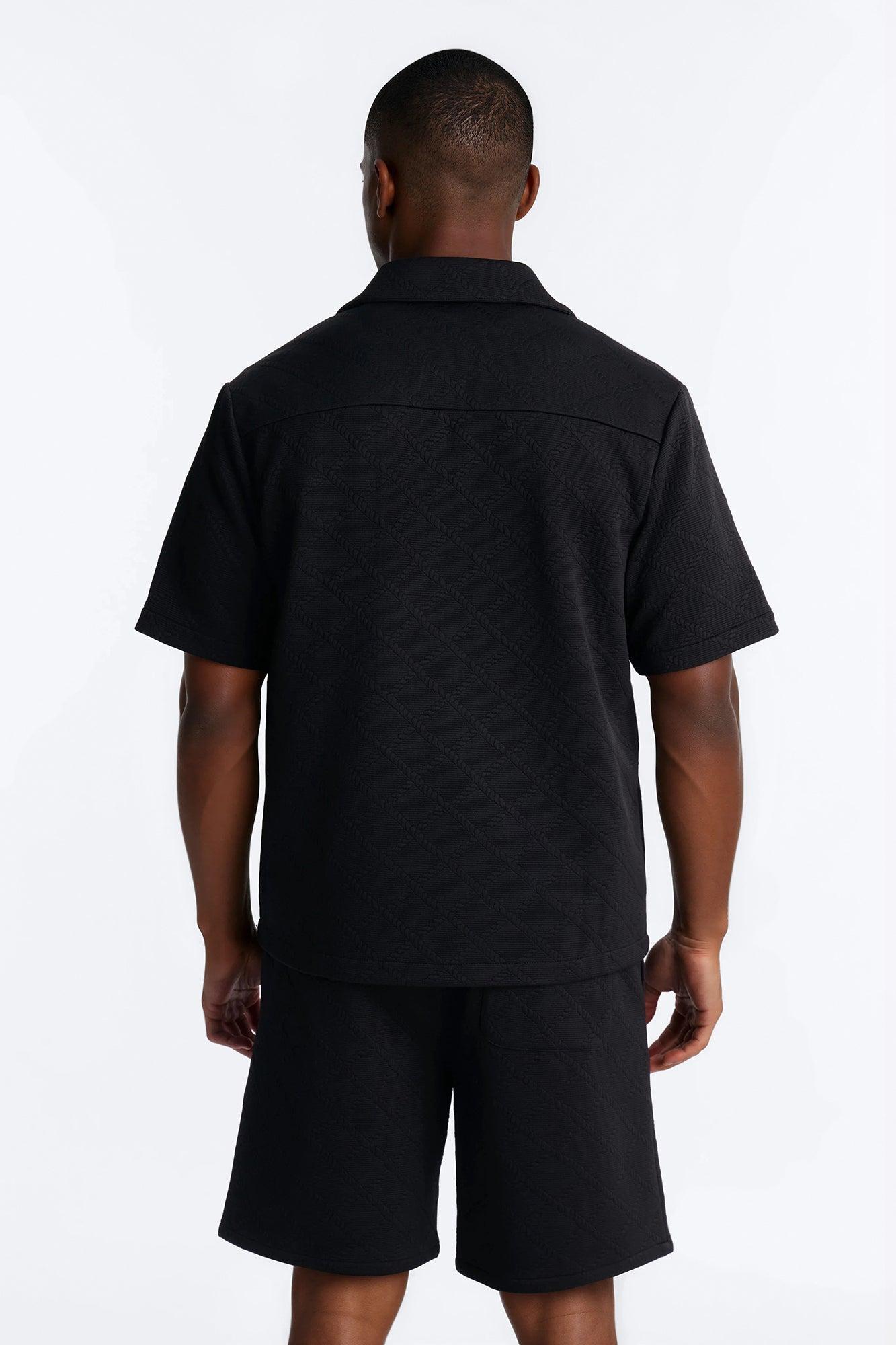 Duke Textured Cuban Button Up Shirt - Black Male Product Image
