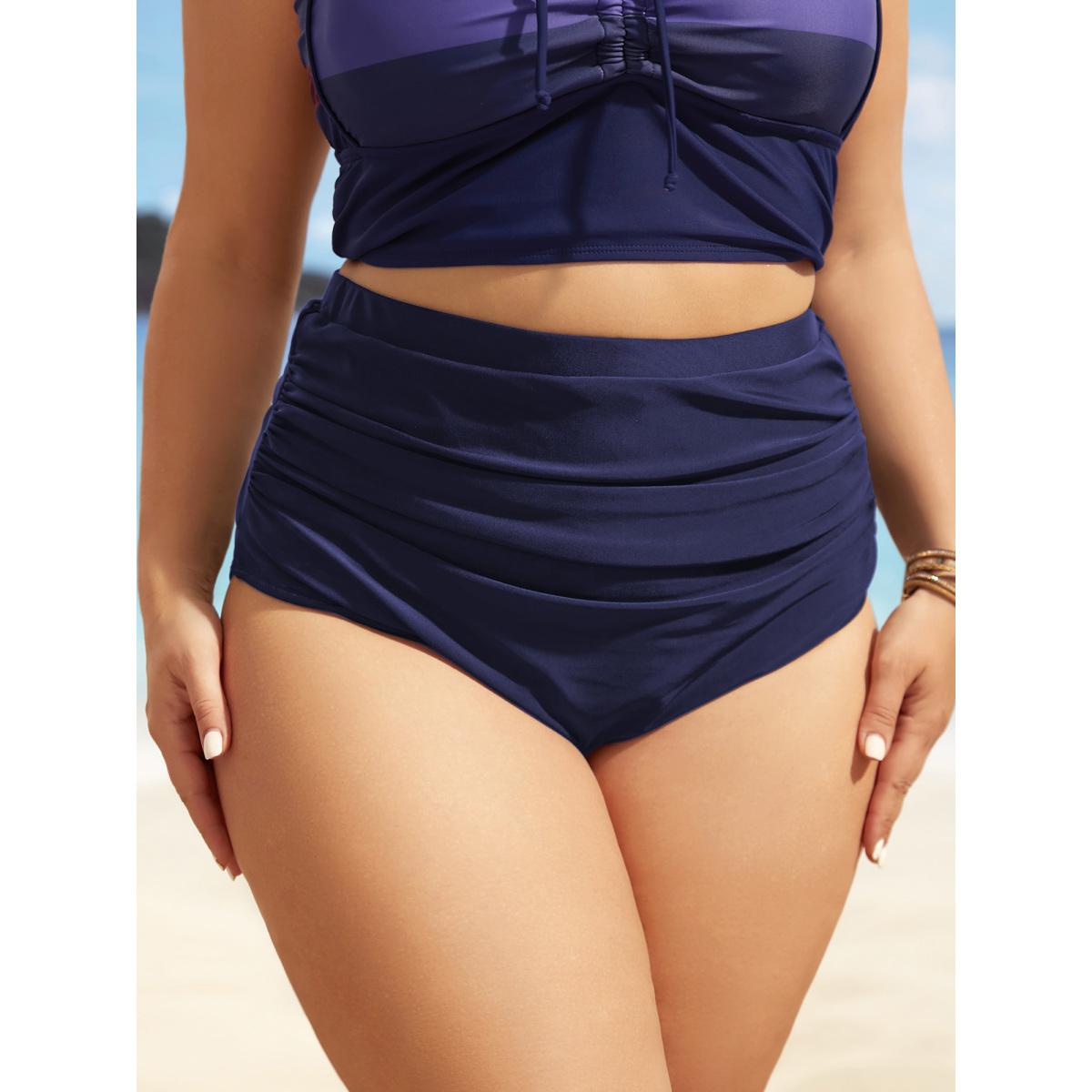Plus Size High Rise Tie Knot Gathered Swim Bottom Women's Swimwear Indigo Beach Tie knot High stretch Skinny High Rise Curve Swim Bottoms BloomChic 14-16/1X Product Image