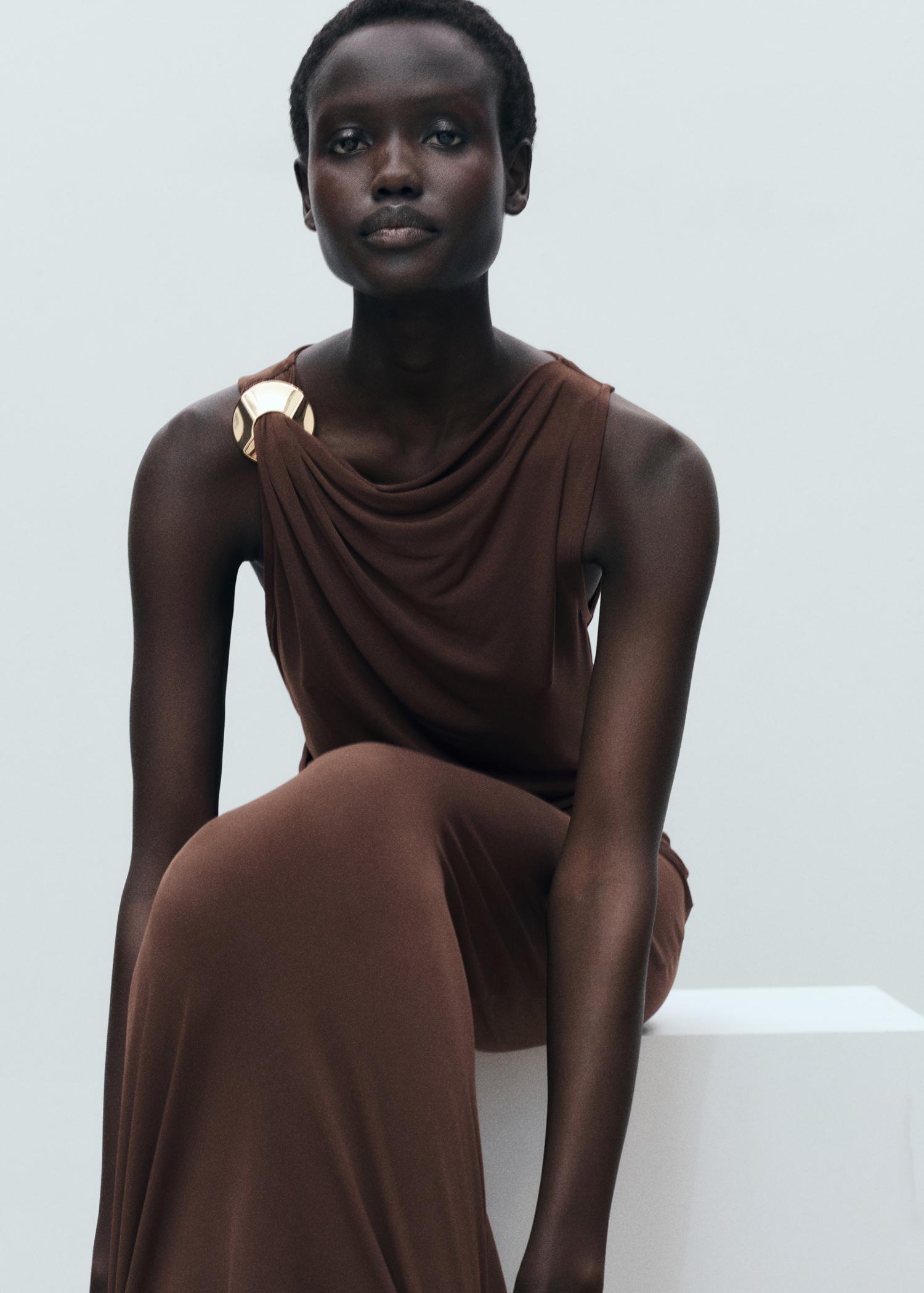 Draped dress with metallic detail - Women | MANGO USA Product Image
