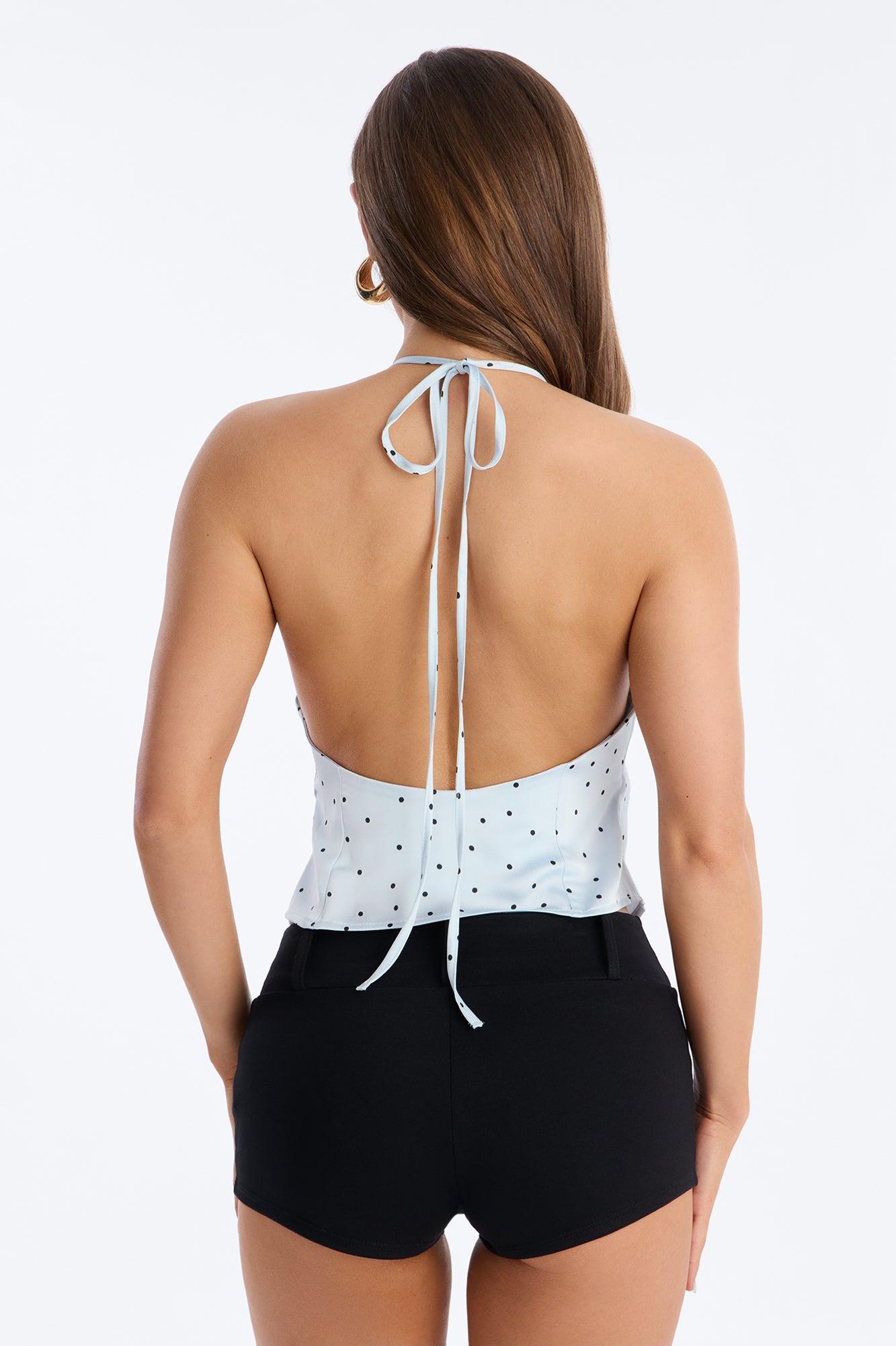 Flirty Plans Polka Dot Satin Halter Top - Blue/combo Female Product Image