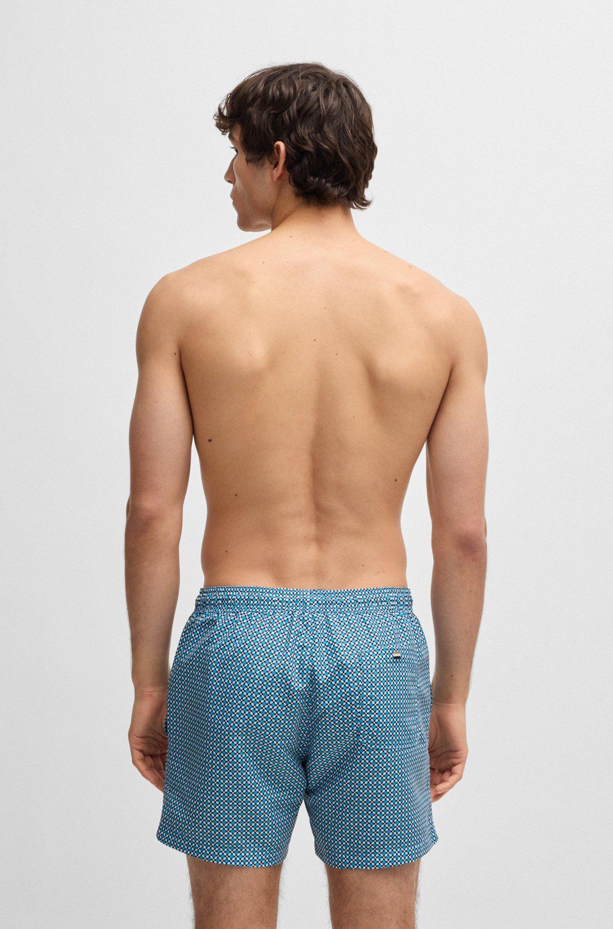 BOSS - Drawstring-waist swim shorts with all-over print - Light Blue Product Image
