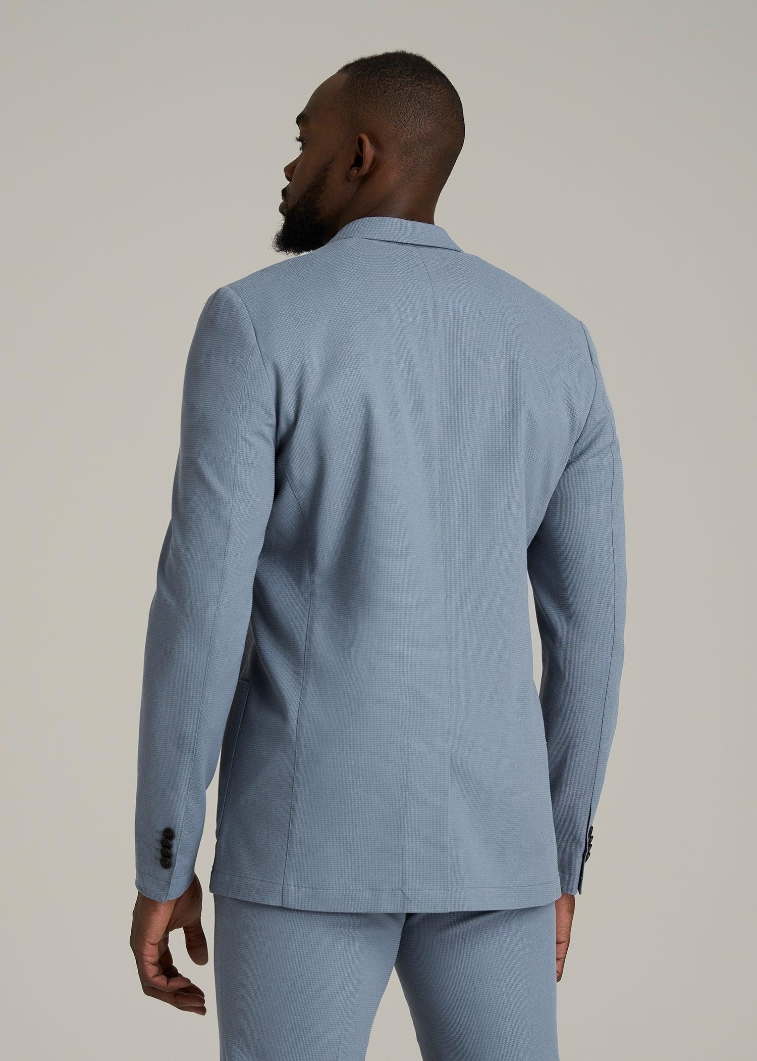 Textured Garment Washed Stretch Cotton Blazer for Tall Men in Chambray Male Product Image