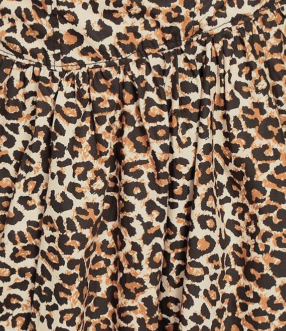 Skies Are Blue Leopard Print Poplin Crew Neck Sleeveless Drop Waist Midi Dress Product Image