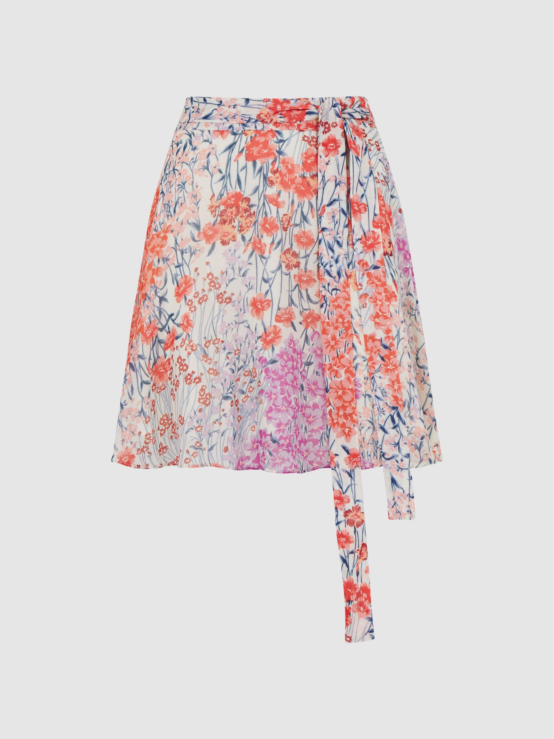 Floral Print High Rise Mini Skirt in Coral/White Product Image
