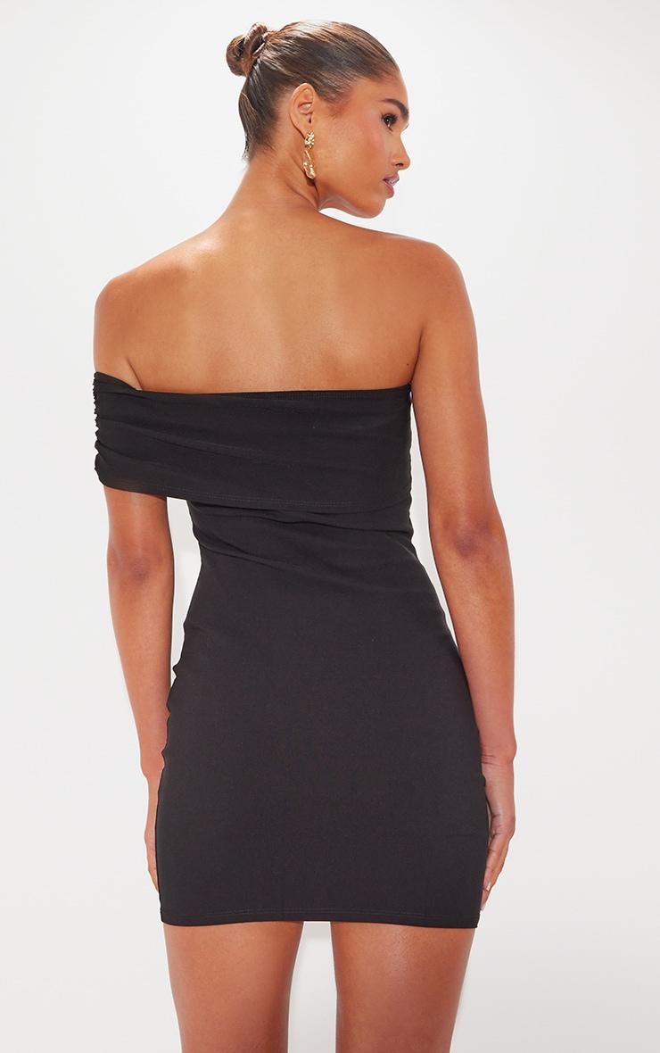 Black Stretch Shoulder One Sleeve Mini Dress Product Image