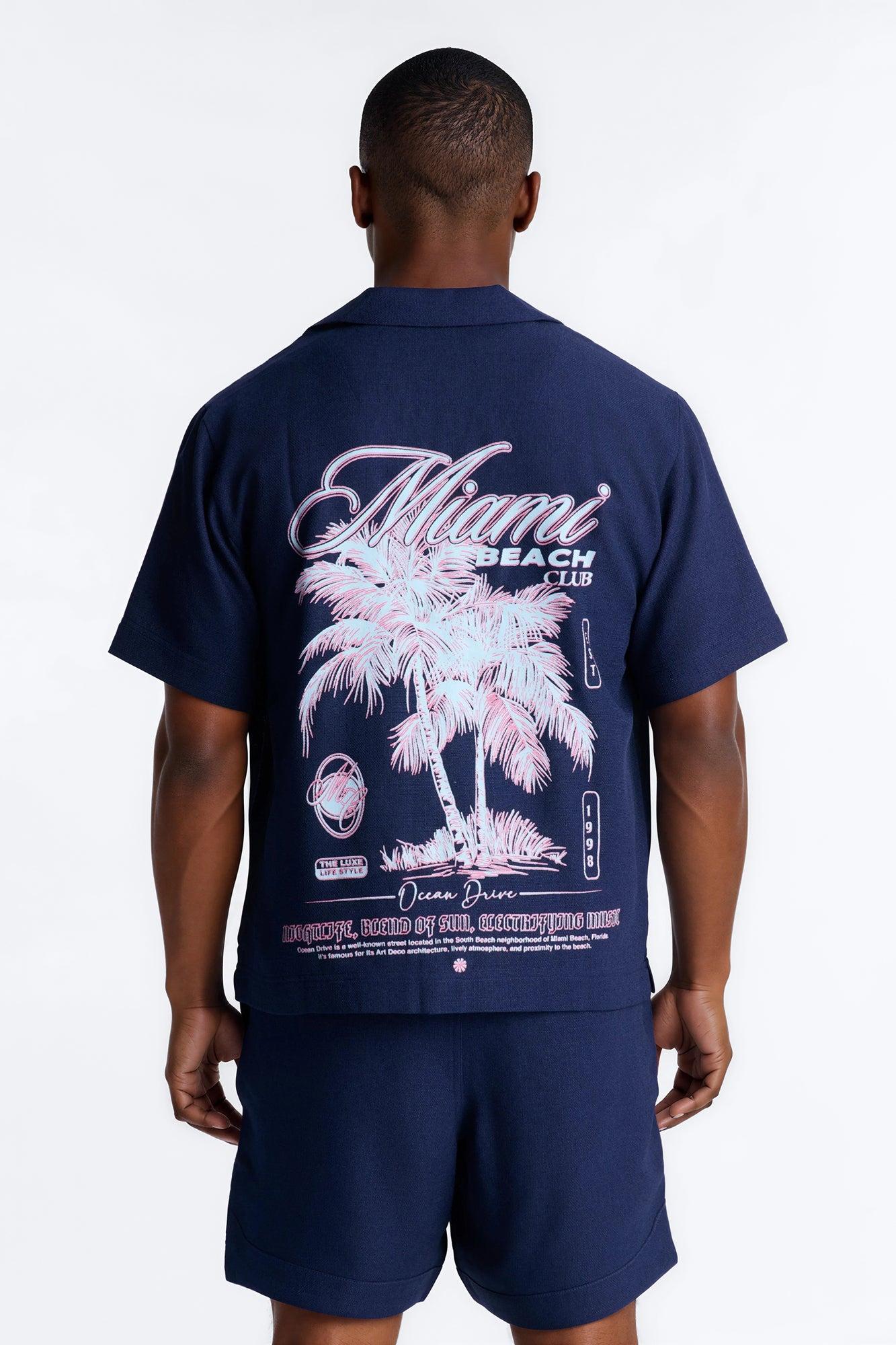 Miami Beach Club Button Up Shirt - Navy Male Product Image