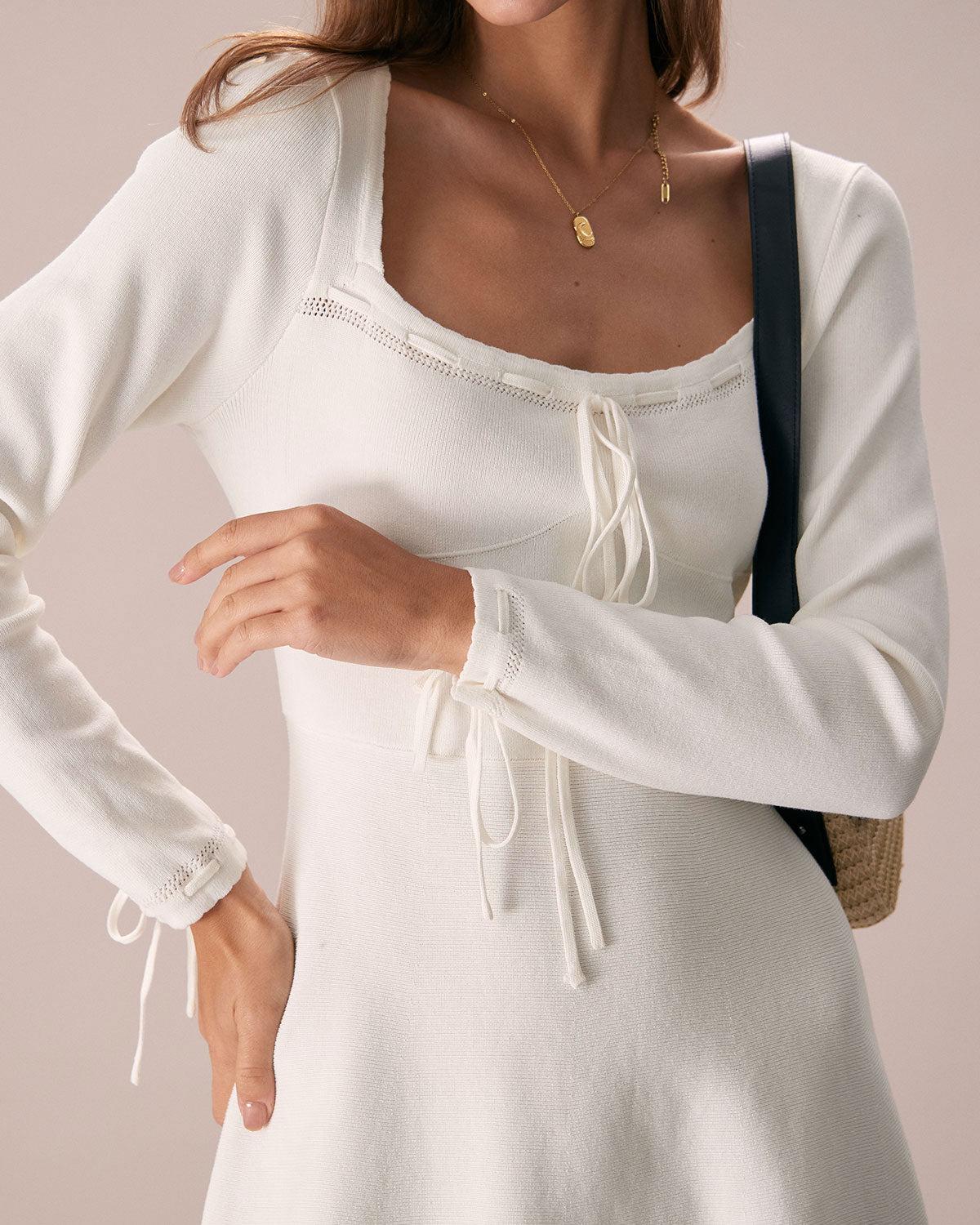 The White Square Neck Sweater Mini Dress Product Image