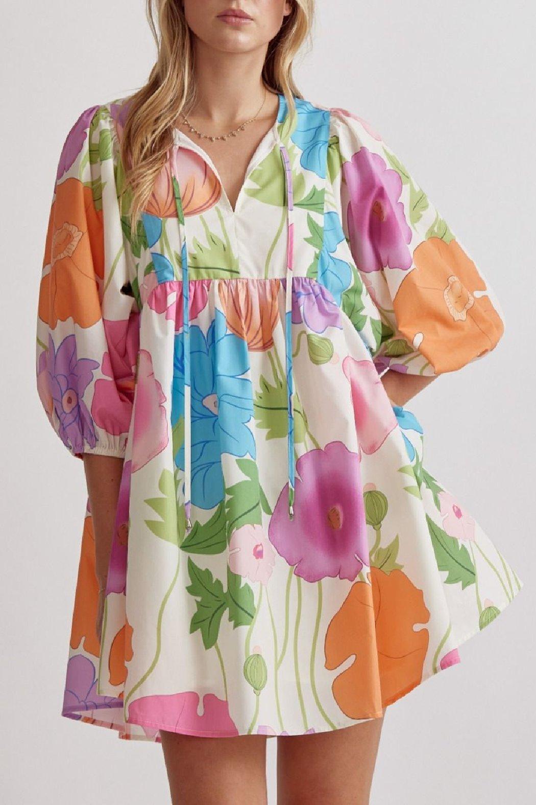 Half Sleeve Floral Dress Product Image