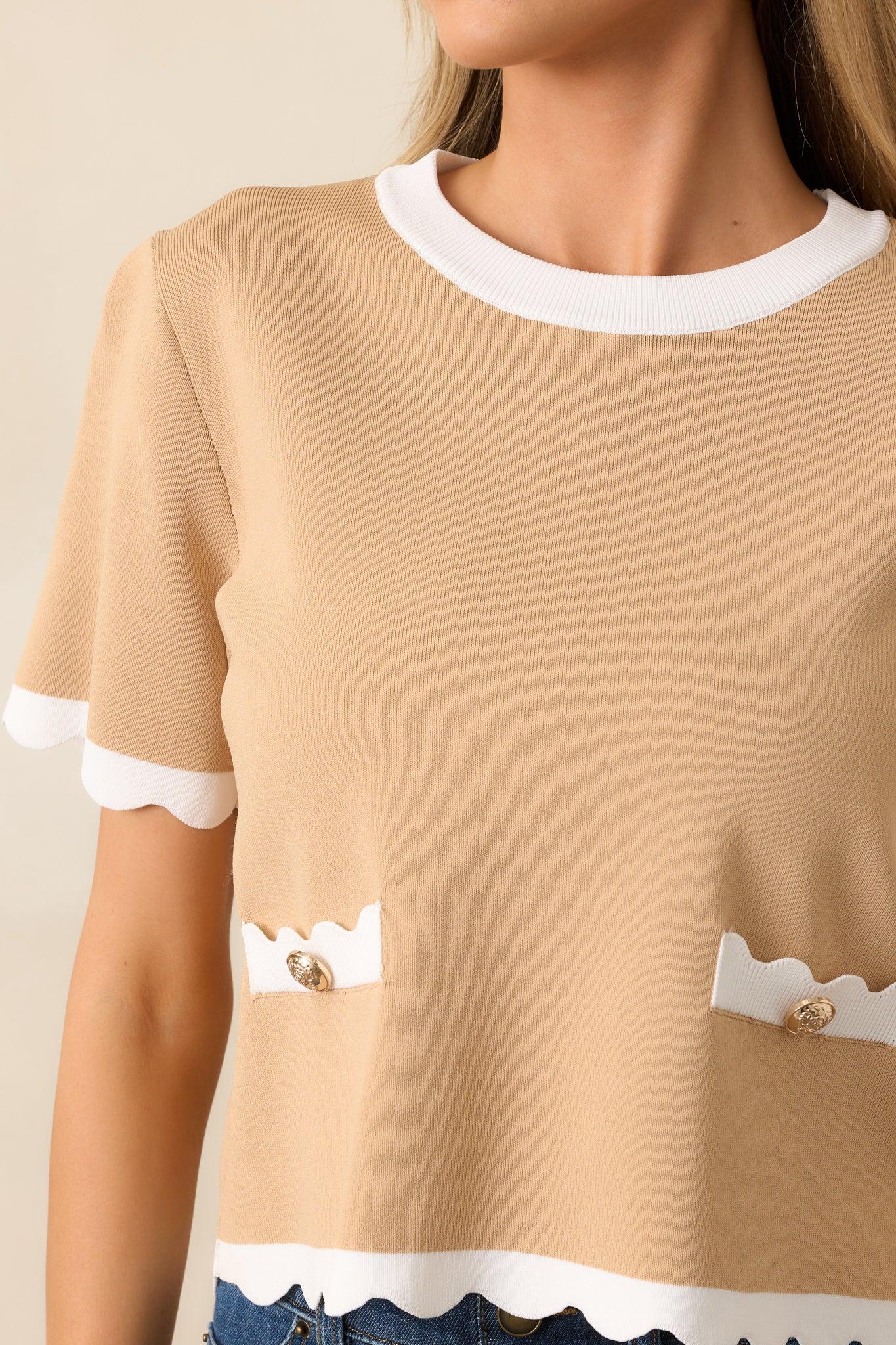 Book Nook Tan Scallop Hem Short Sleeve Top Product Image