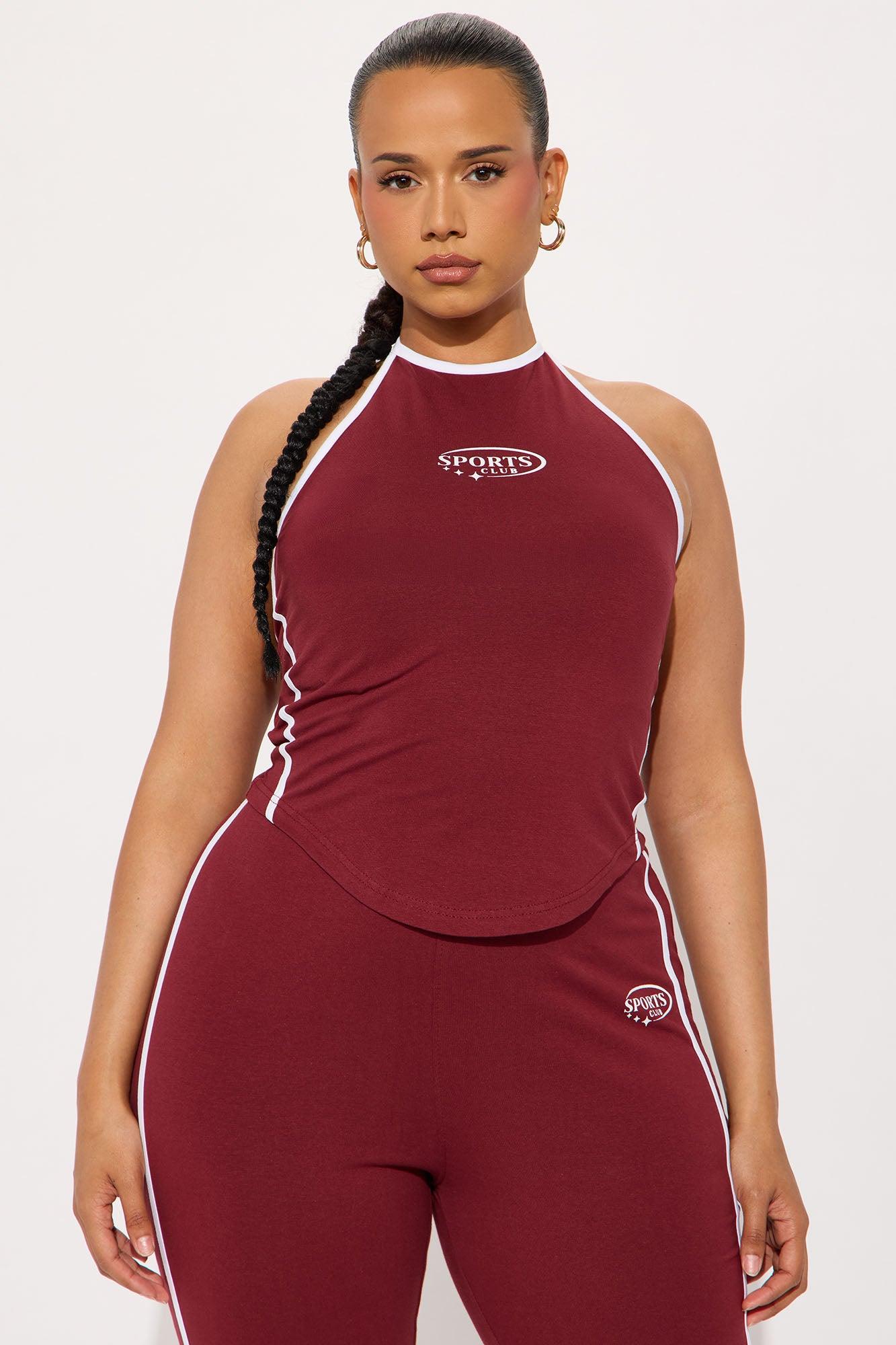 Sports Club Halter Pant Set - Burgundy Product Image
