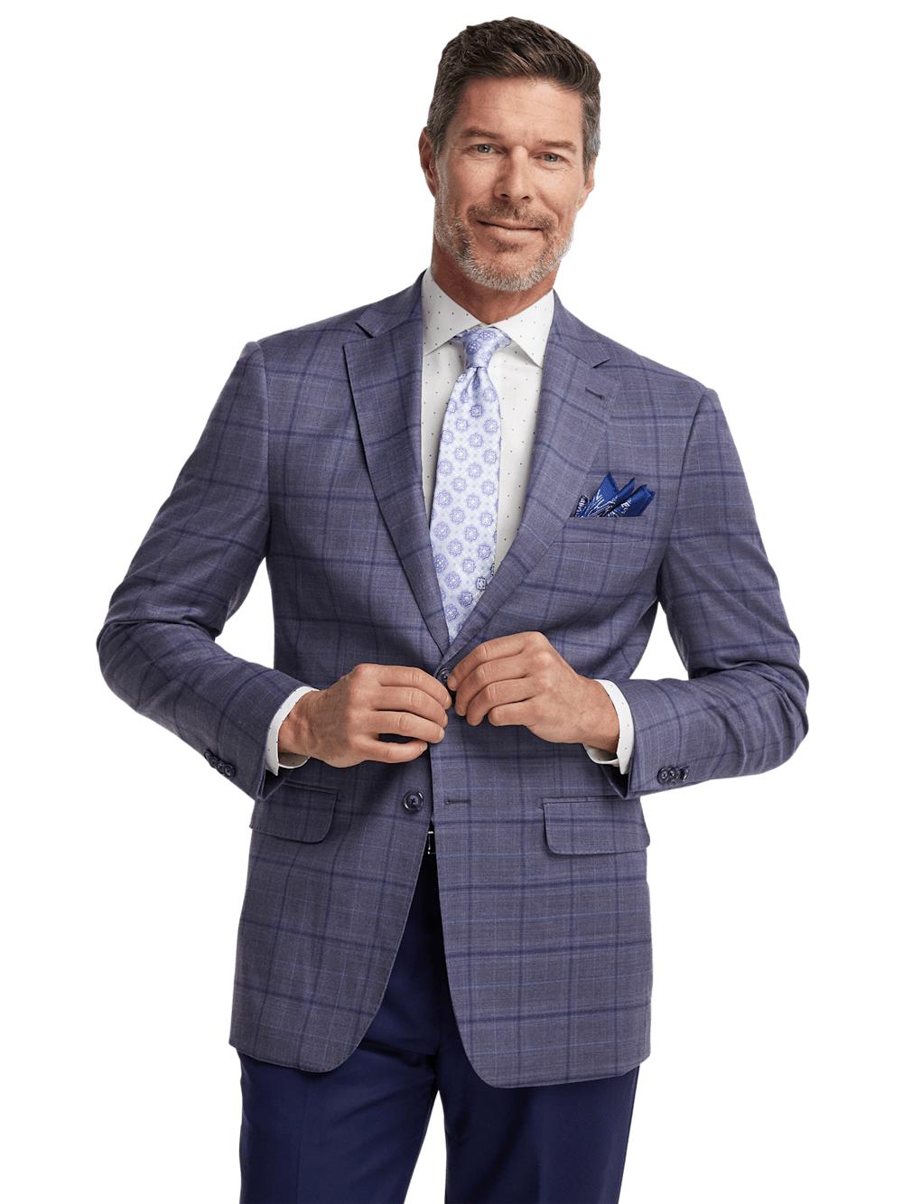 Wool Stretch Windowpane Single Breasted Notch Lapel Sport Coat - Purple Product Image