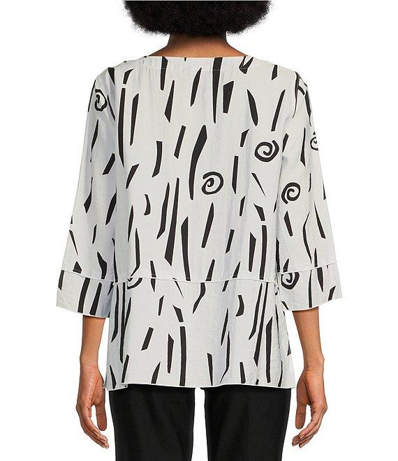 Ali Miles Abstract Print Round Neck 3/4 Sleeve Popover Tunic Product Image