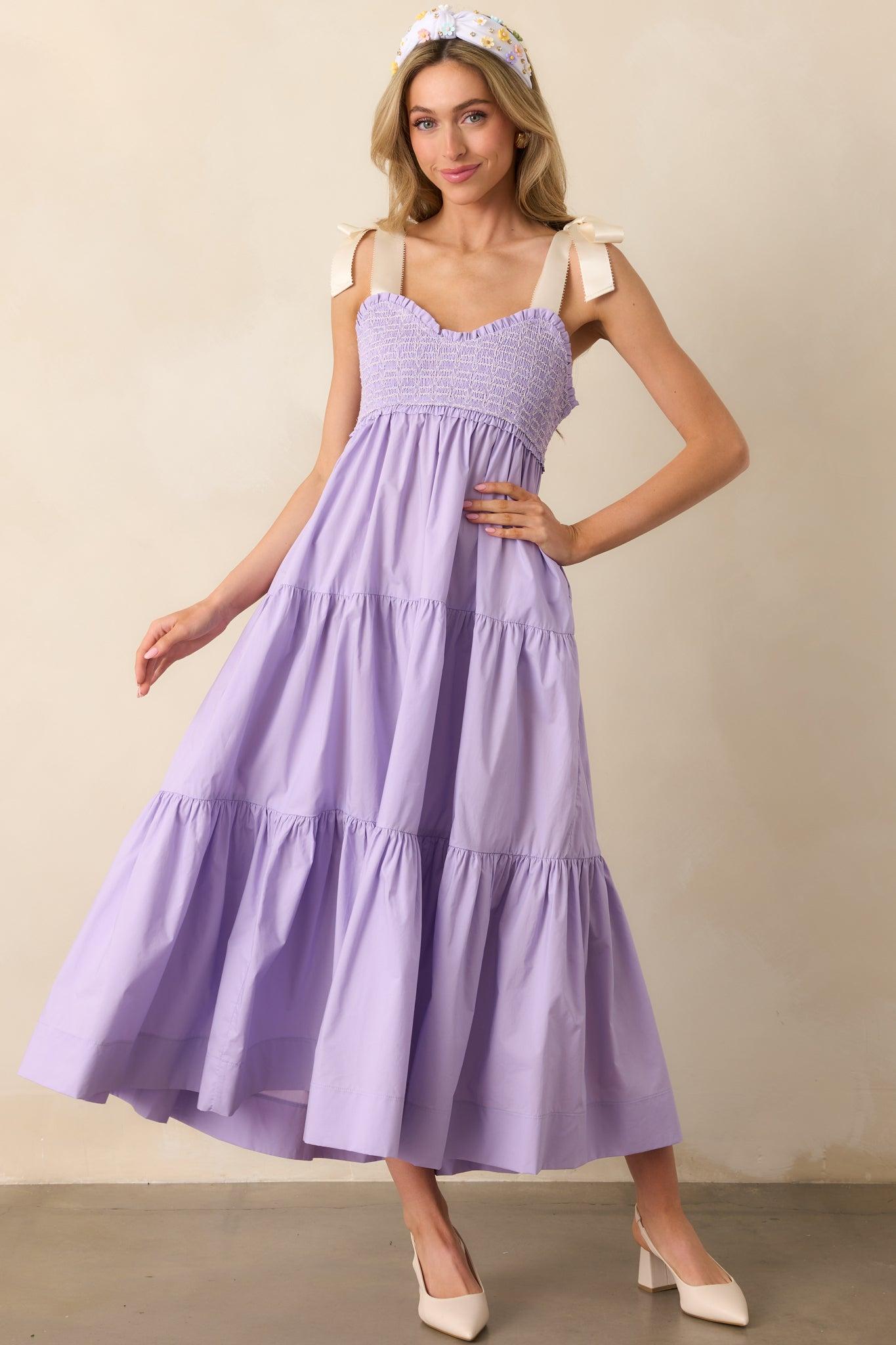 The Felicity Lavender Cotton Midi Dress Product Image