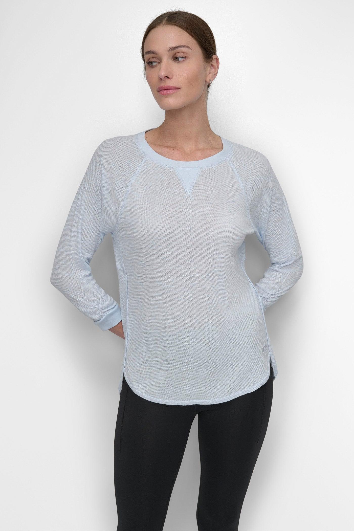 RUCHED 3/4-SLEEVE SLUB WAFFLE-KNIT TEE Product Image