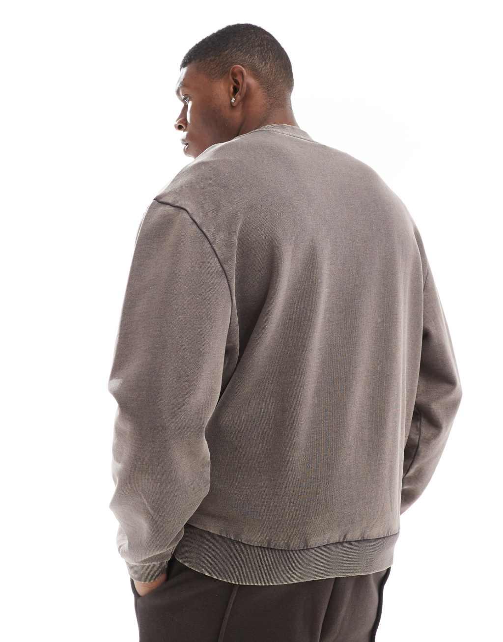 ASOS DESIGN oversized sweatshirt in acid wash with applique print in charcoal Product Image