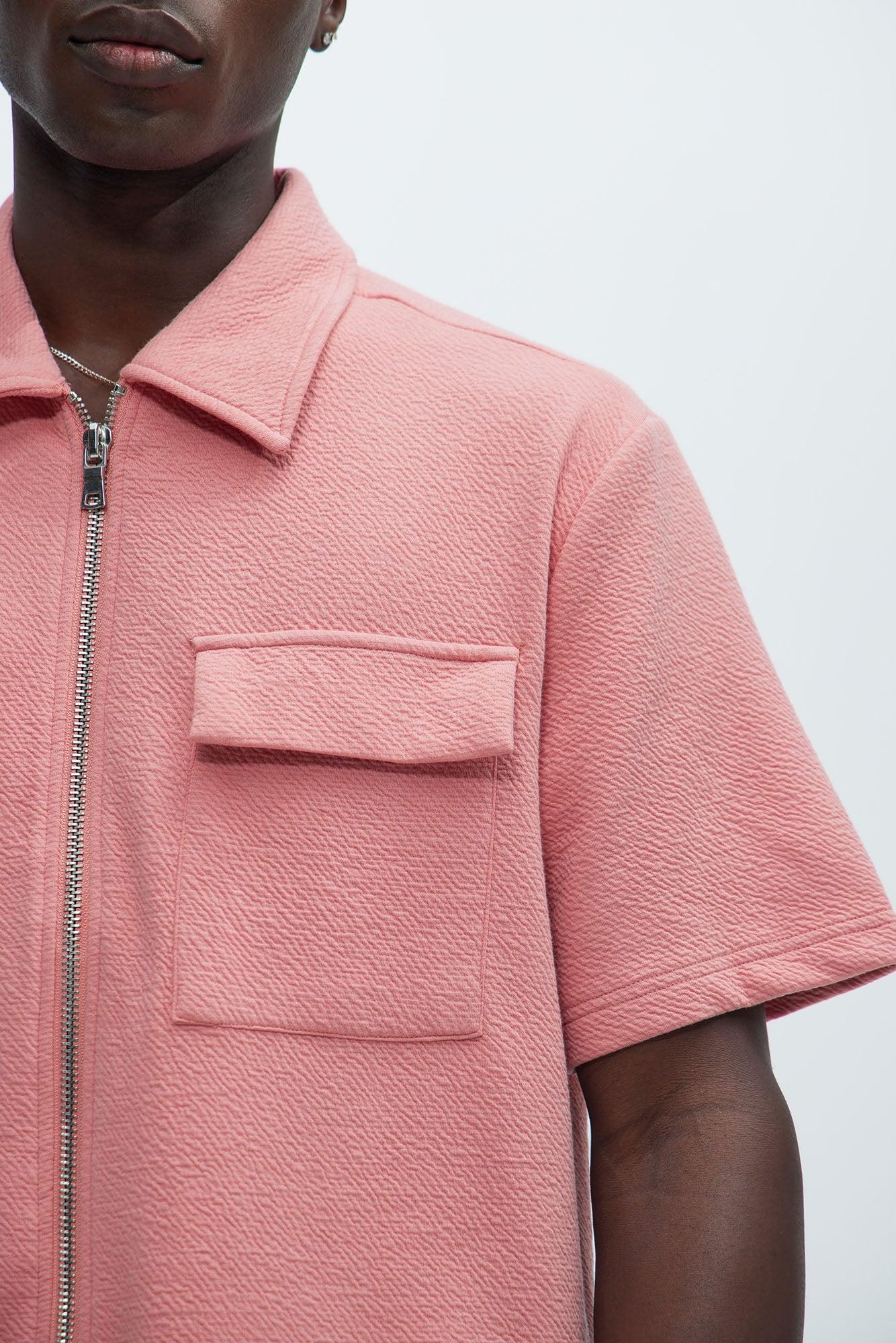 Lewis Zip Up Shirt - Pink Product Image