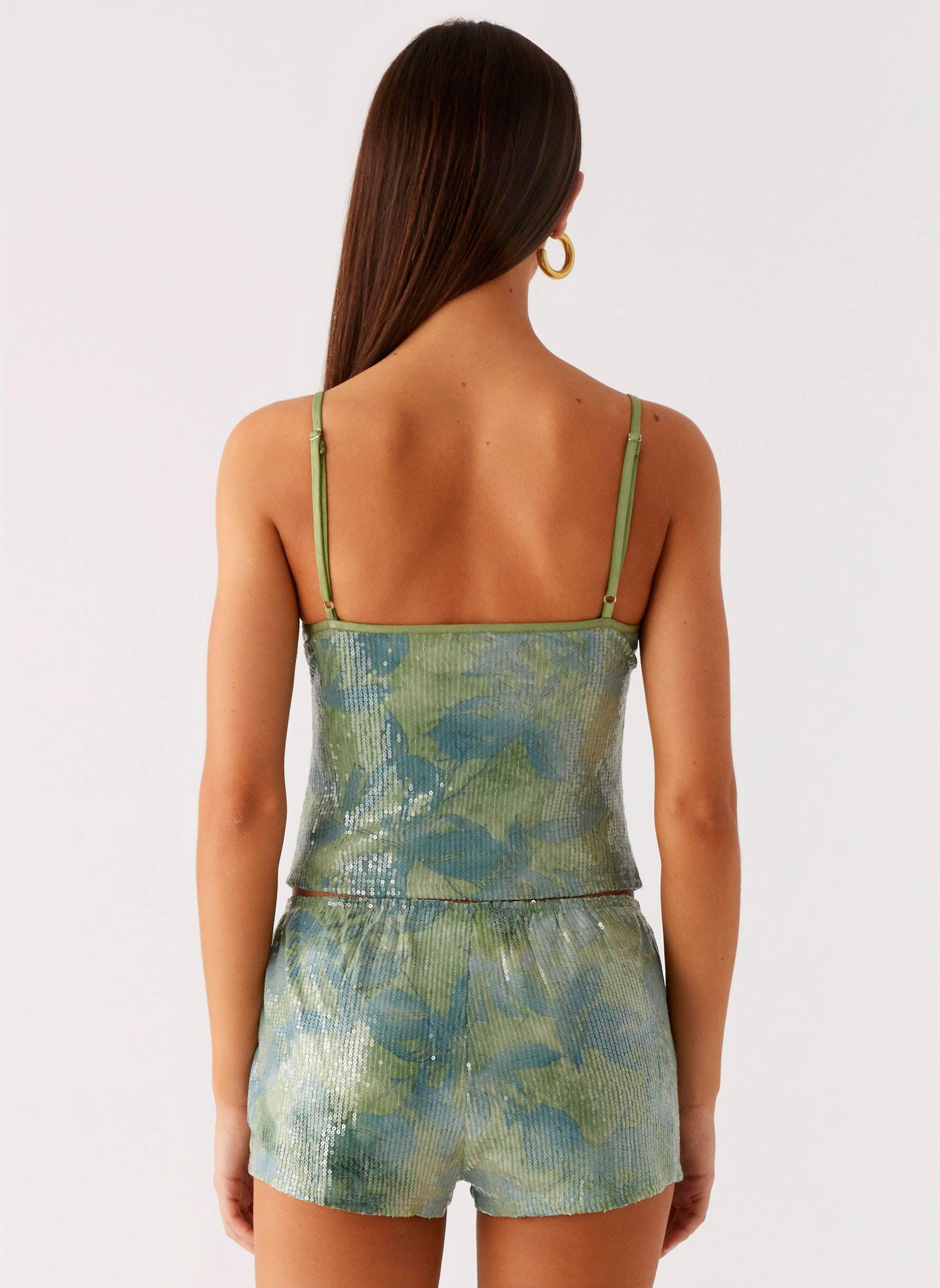 Ajean Sequin Mini Shorts - Lime Blood Product Image