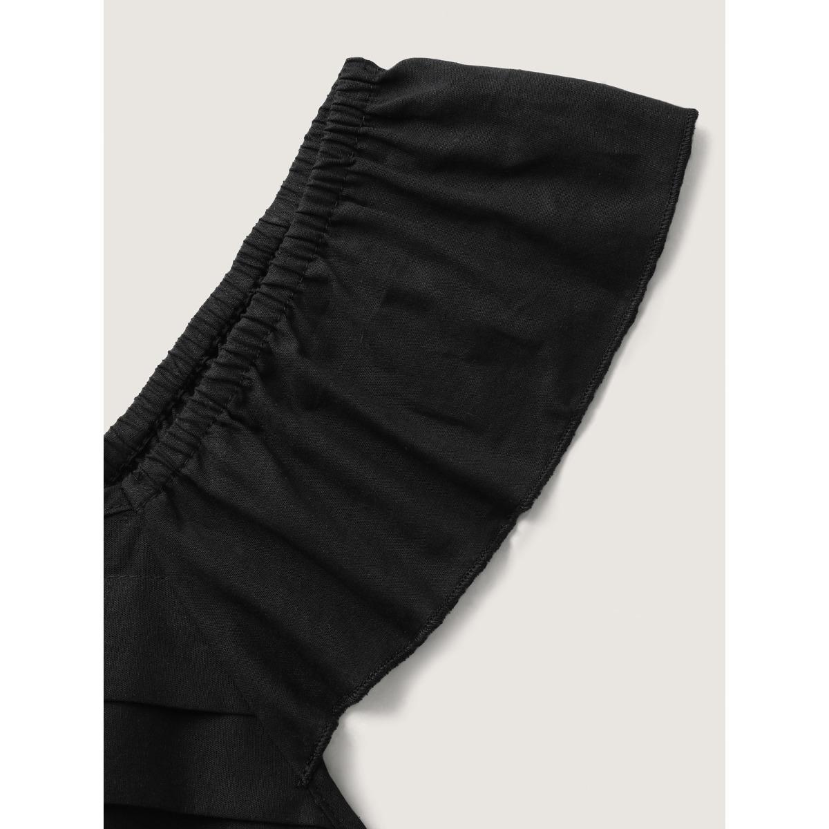 Plus Size Cotton Pleated Overlap Pockets Midi Dress Black Women Romantic Heart neckline Cap Sleeve Curvy BloomChic 10/M Product Image