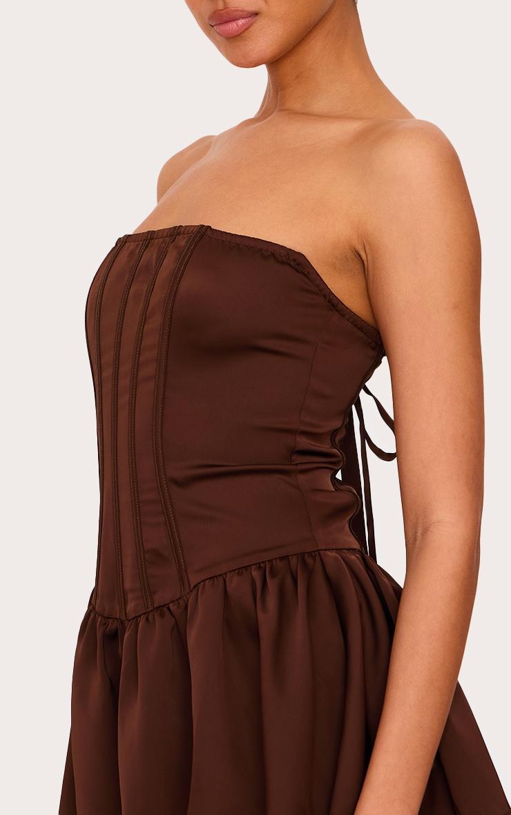 Chocolate Satin Corset Detail Bandeau Romper Product Image