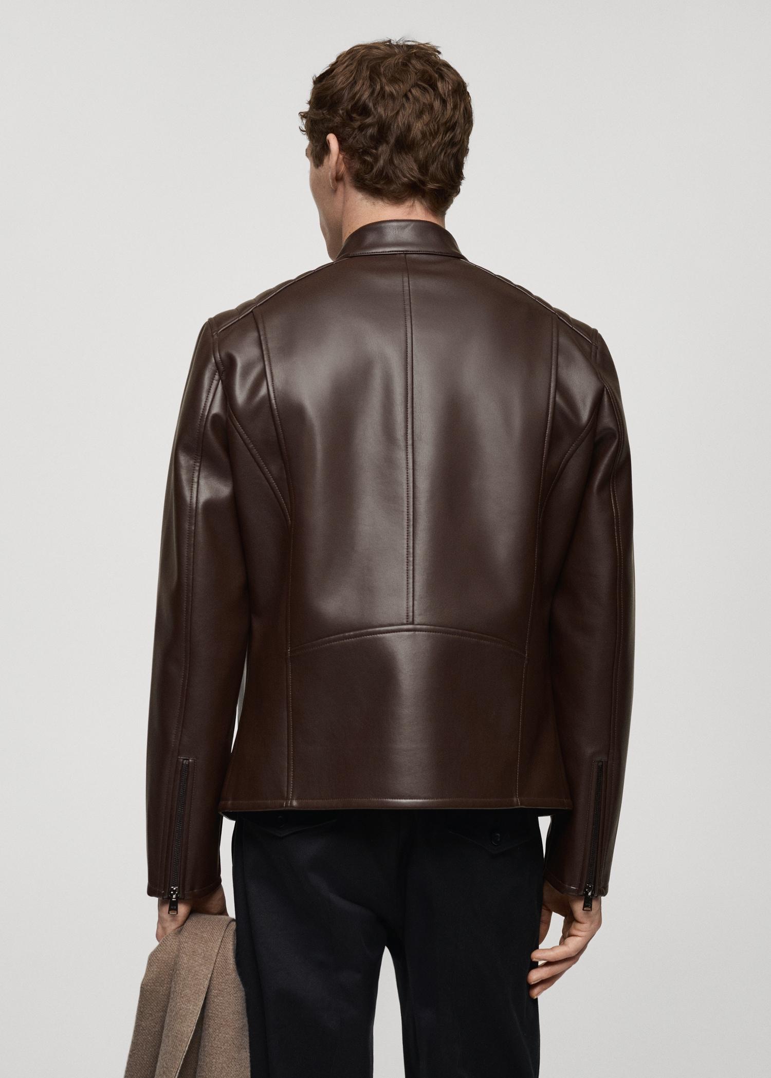 Leather-effect jacket with stitching detail - Men | MANGO USA Product Image
