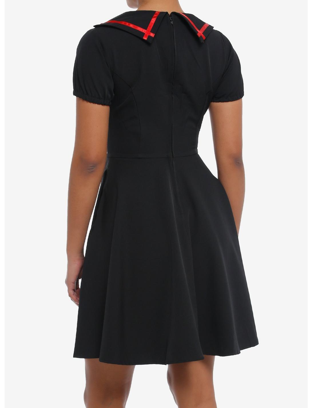 Black & Red Lace-Up Ribbon Skater Dress Product Image