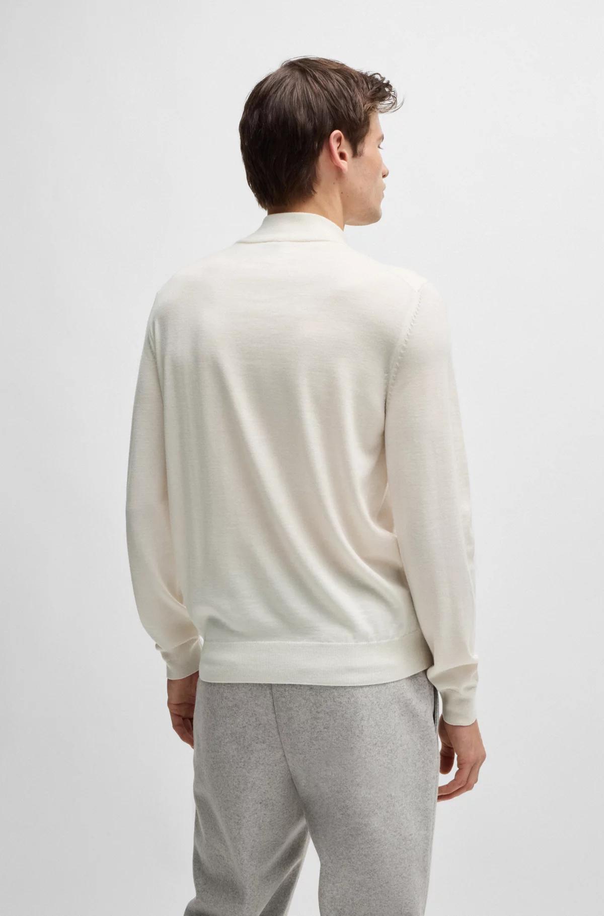 Boss Regular-Fit Zip-Neck Sweater in Virgin Wool - White Product Image
