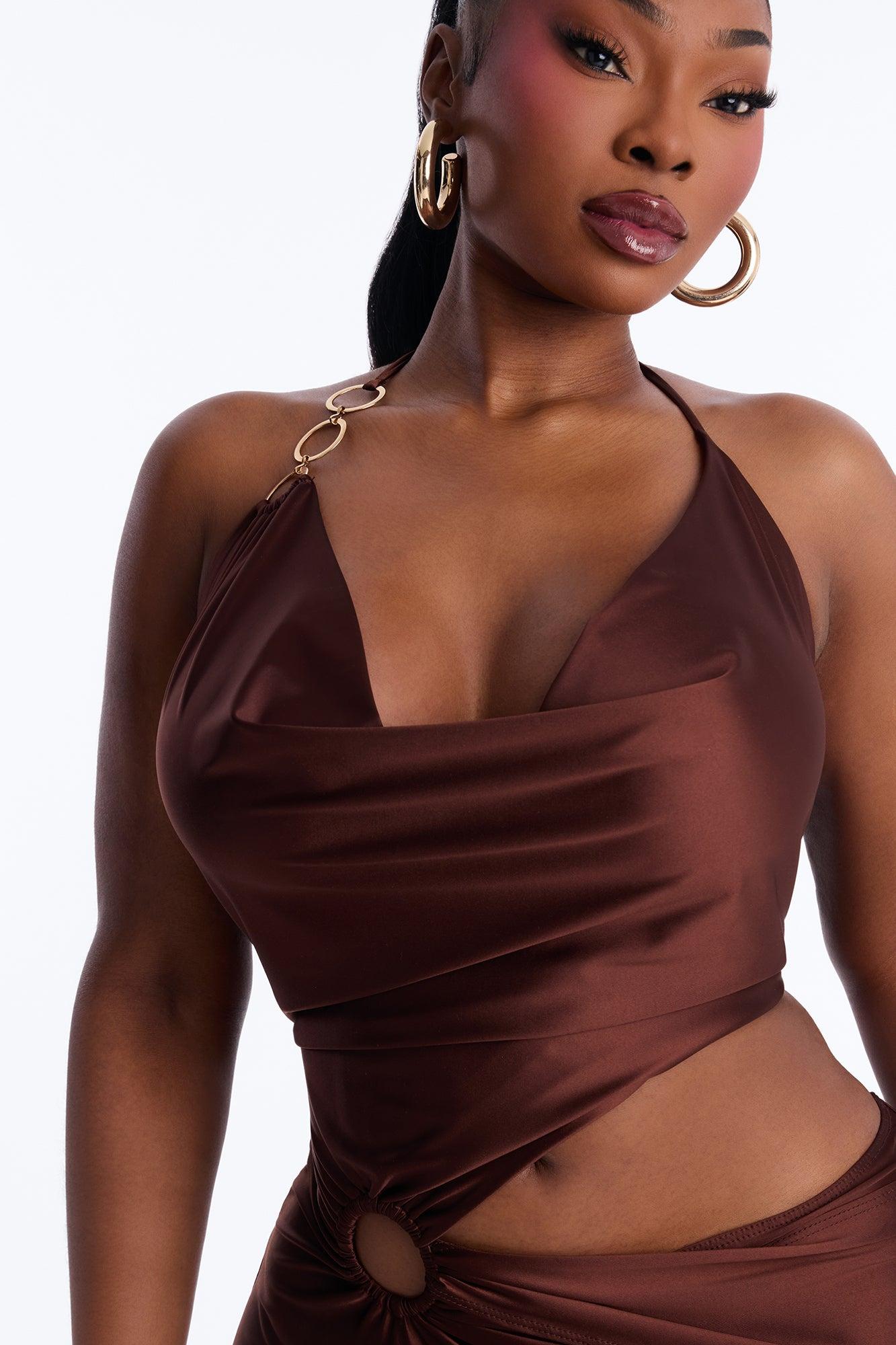 Clarissa Cowl Halter Maxi Dress - Chocolate Female Product Image