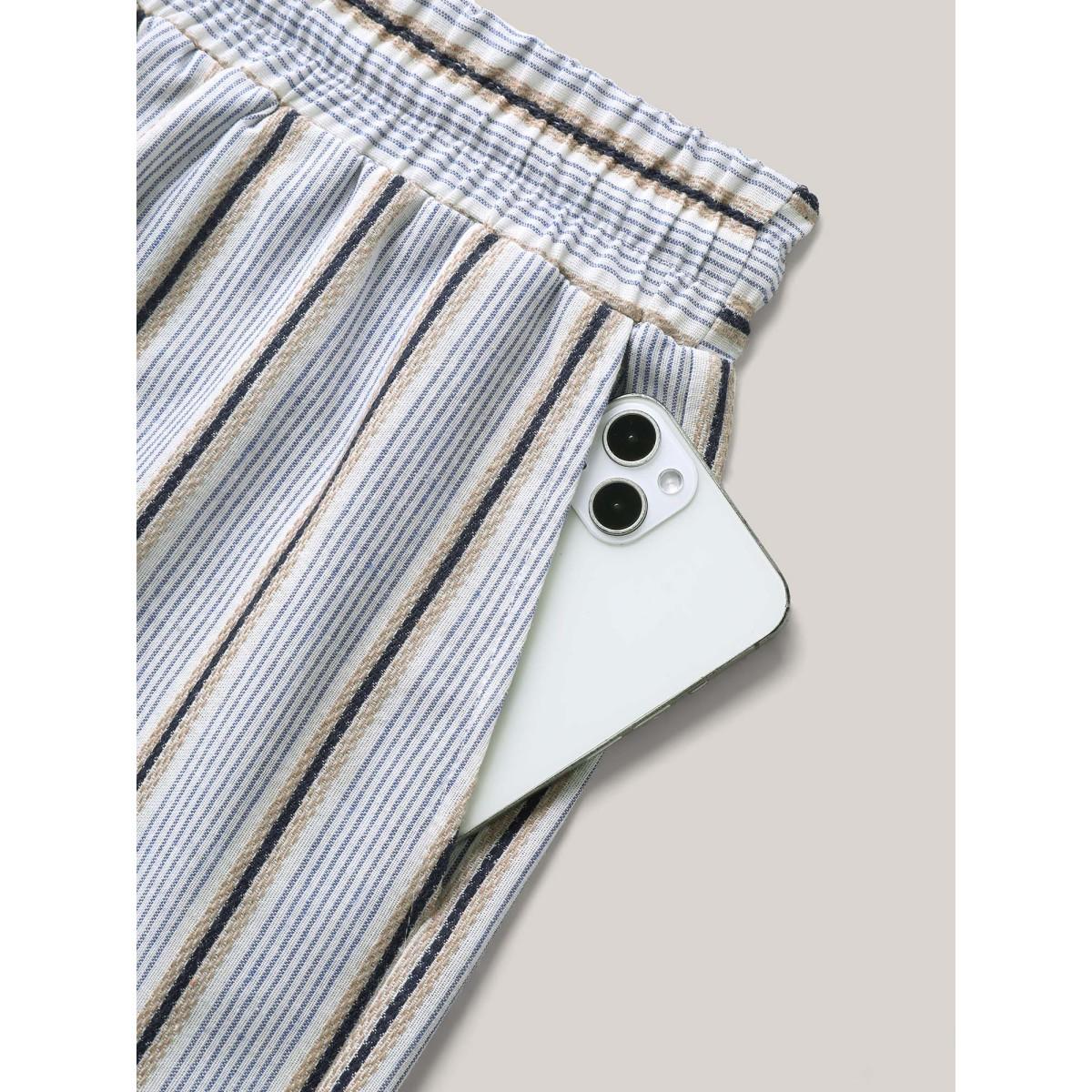 Plus Size Stripes Tassels Straight-Leg Shorts Women LightBlue Resort Drawstring Straight Leg Vacation Shorts BloomChic 30/6X Product Image