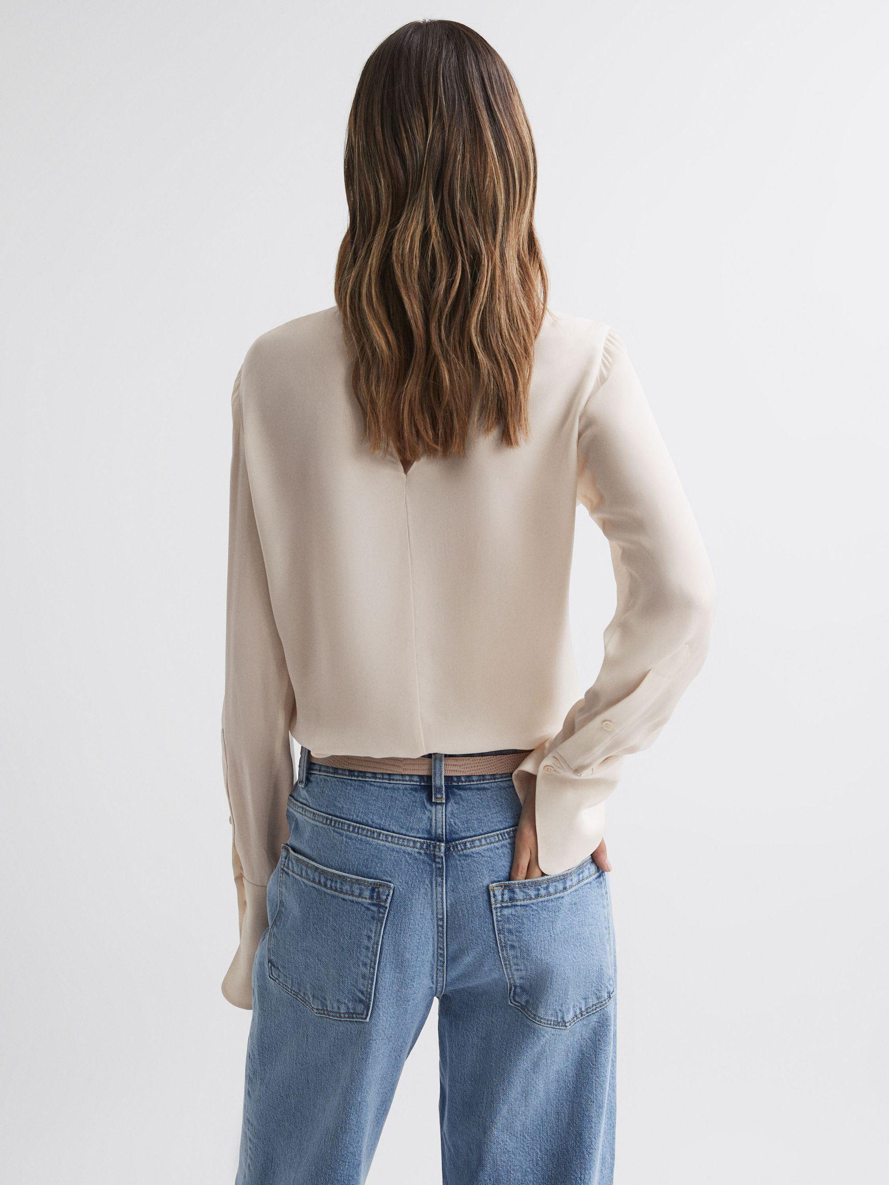Pleat Front Long Sleeve Blouse in Cream Product Image