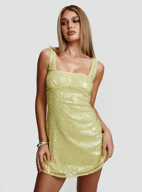 Dasha Mini Dress Yellow Sequin Product Image