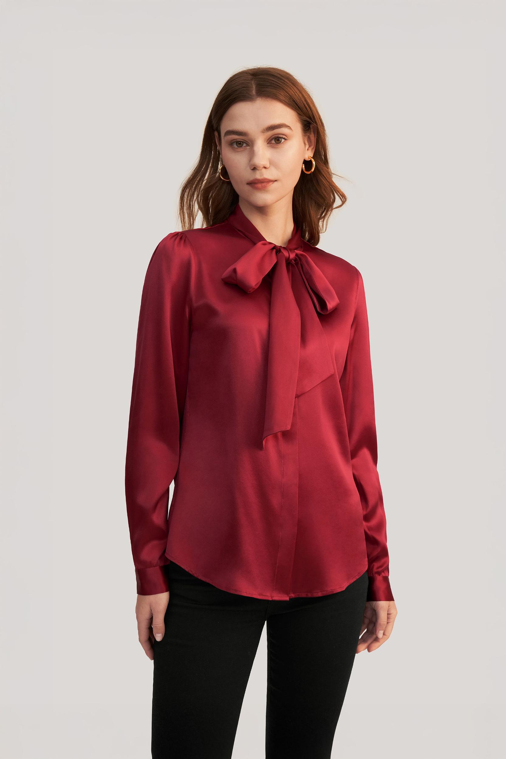 Women Bow-tie Neck Silk Blouse Product Image