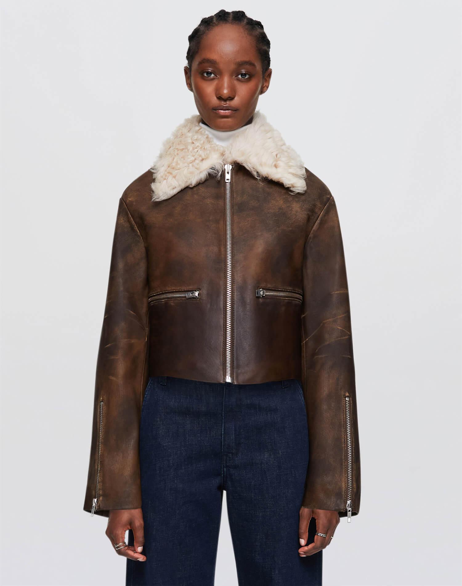 Distressed Aviator Shearling - Brown Product Image