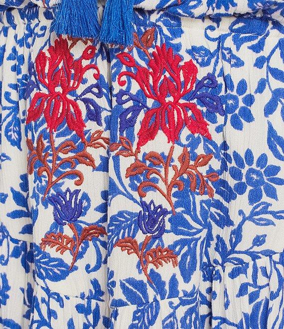 C&V Chelsea & Violet Floral Print Embroidered Long Sleeve Dress Product Image