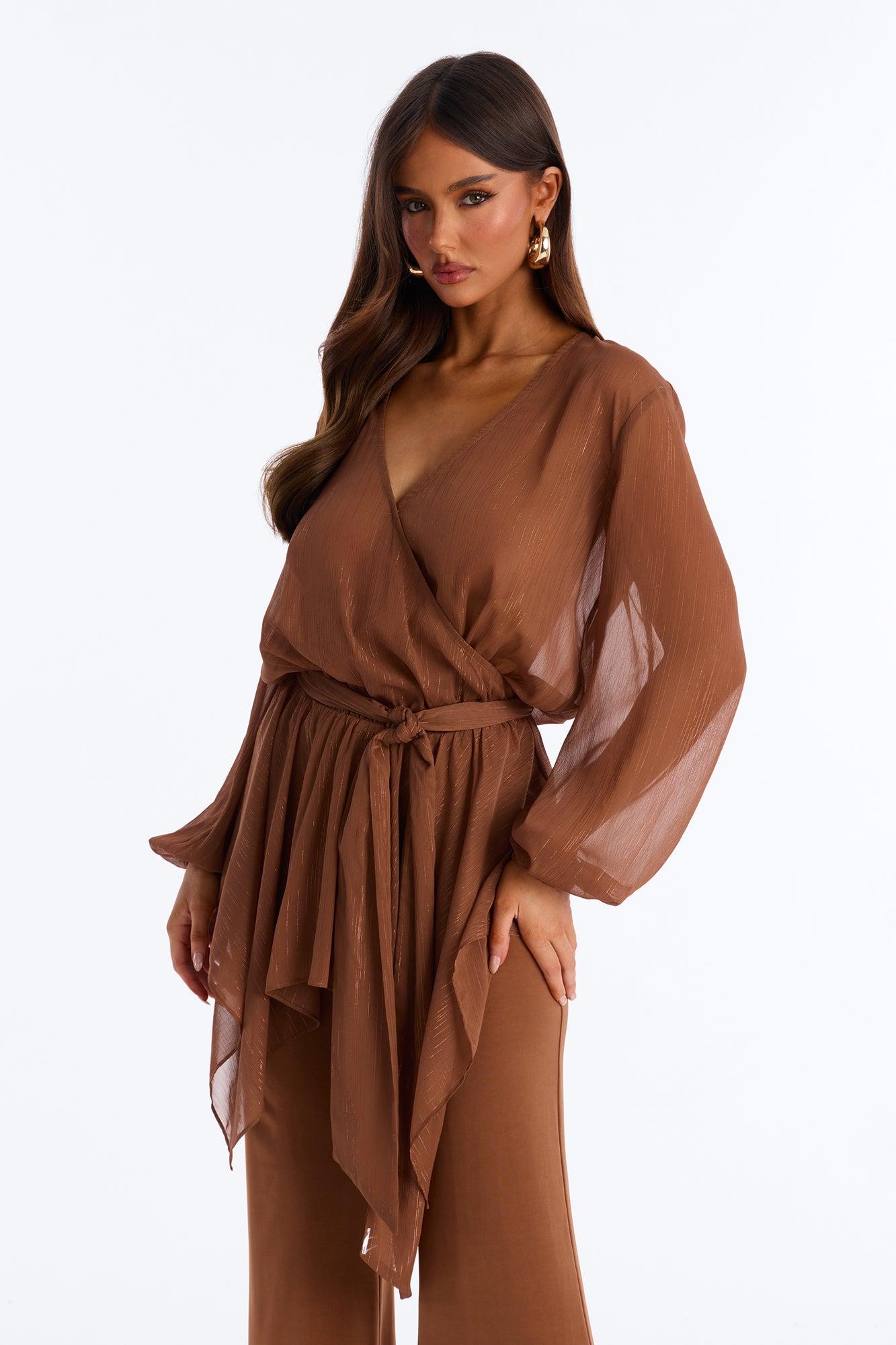 Lara Draped Chiffon Jumpsuit - Brown Female Product Image