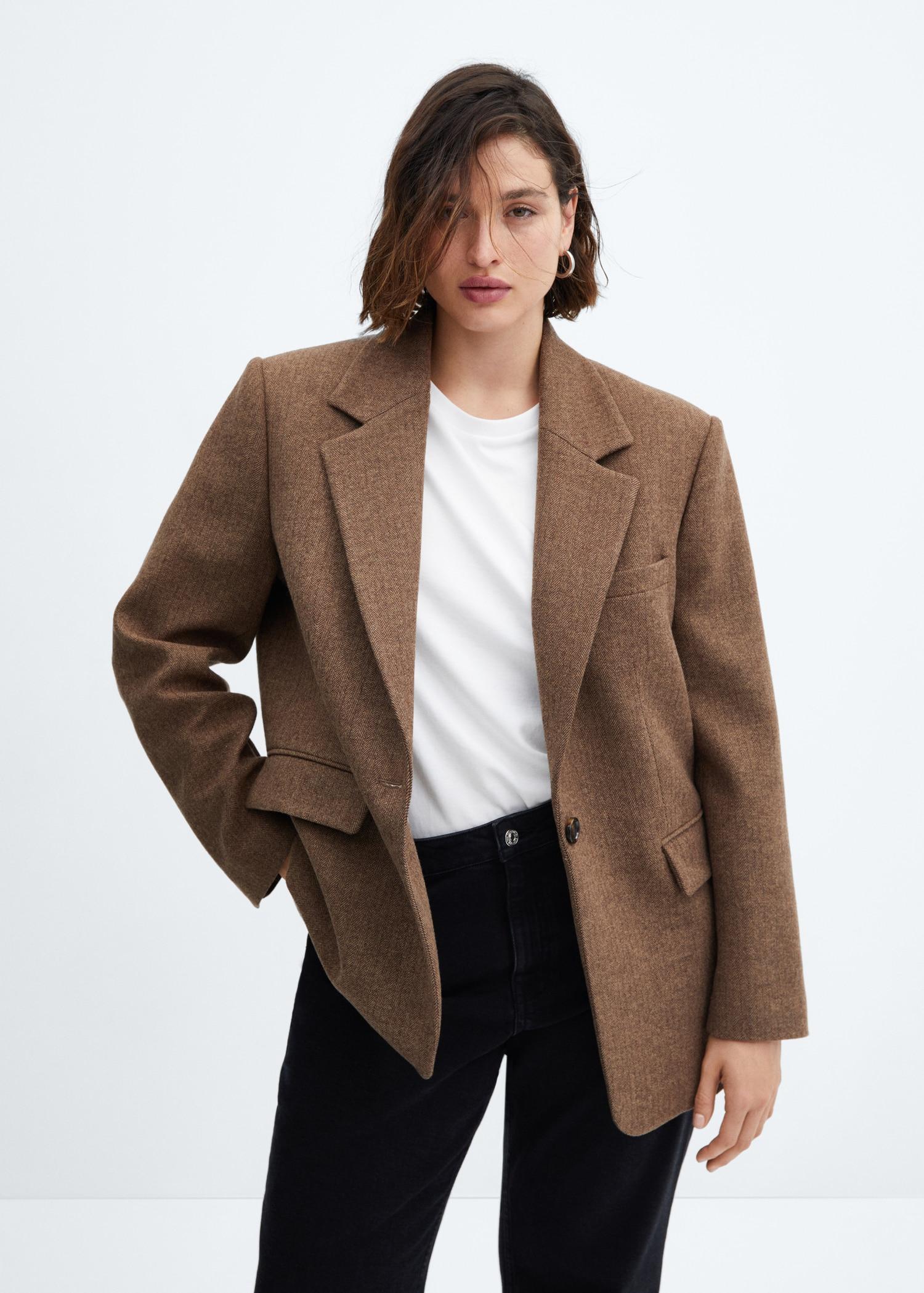 Herringbone wool-blend blazer - Women | MANGO USA Product Image