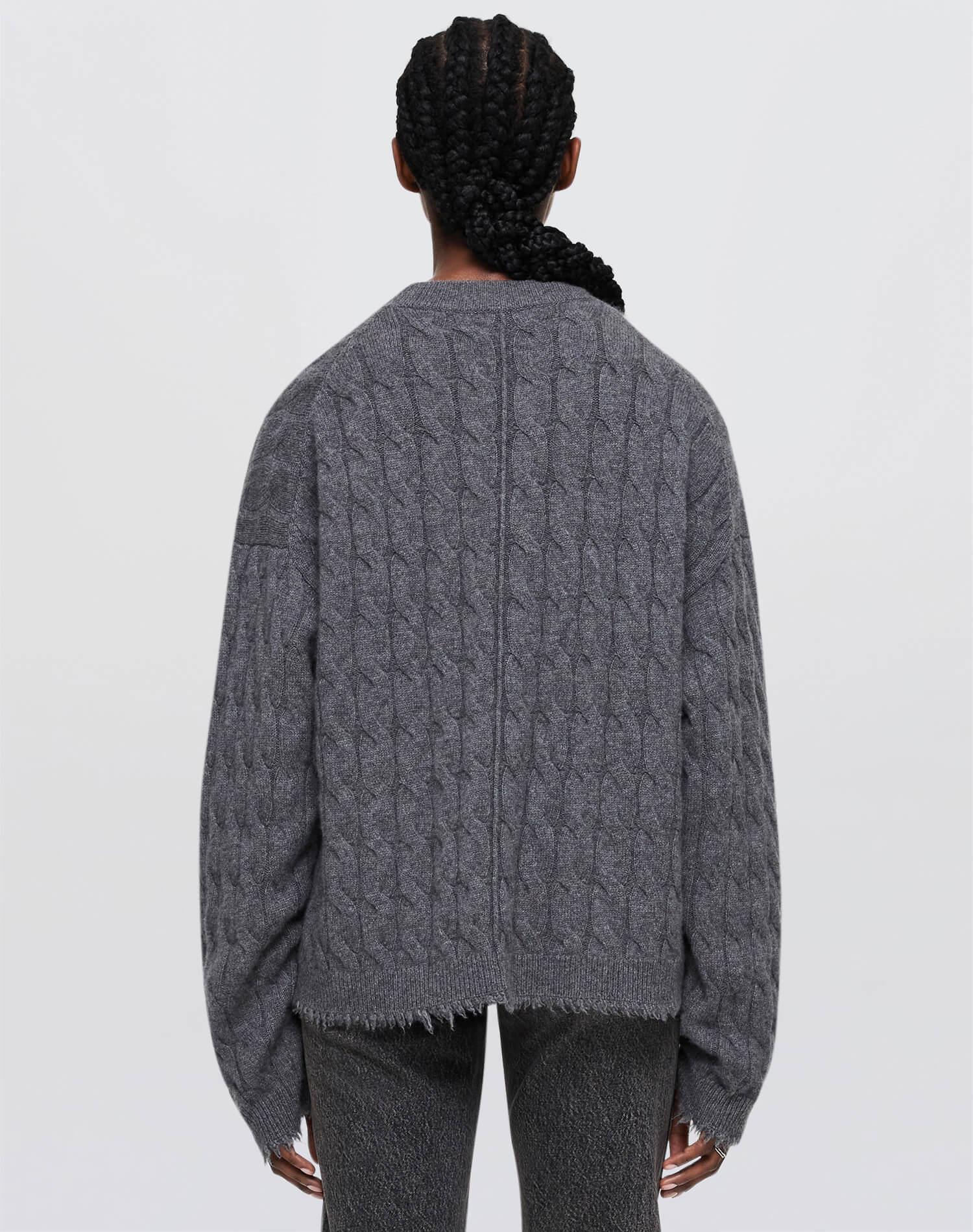 Cashmere Cable V Neck Pullover - Grey Heather Product Image