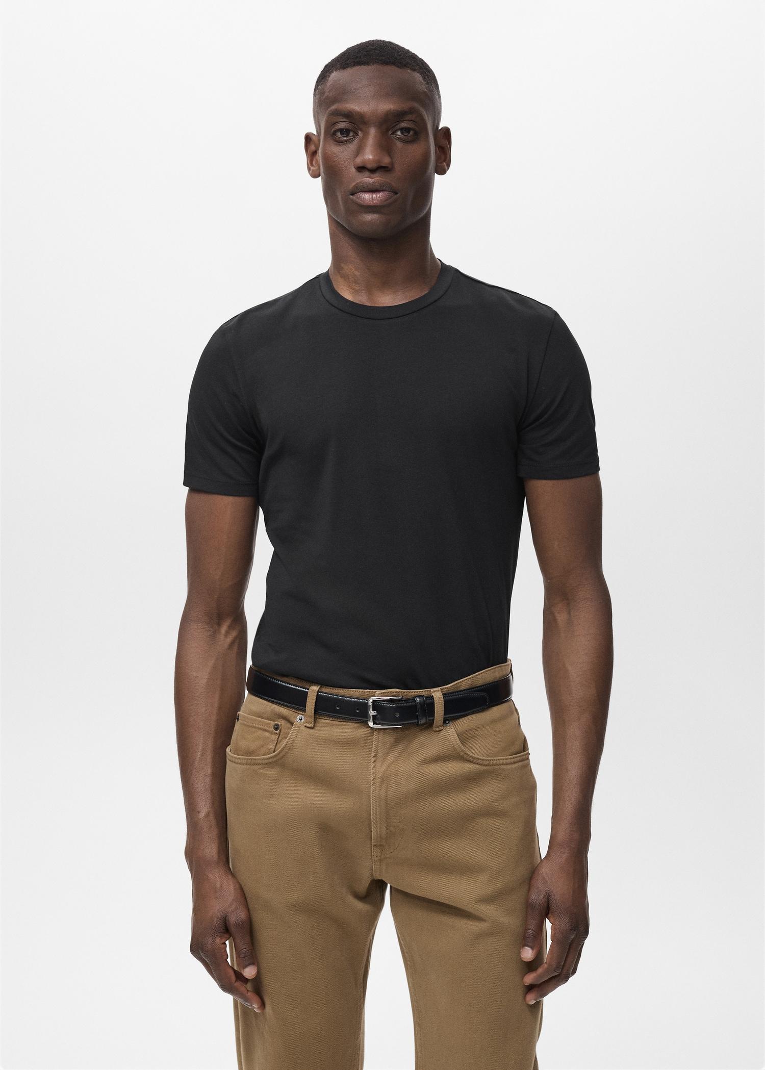 Stretch cotton T-shirt - Men | MANGO USA Product Image