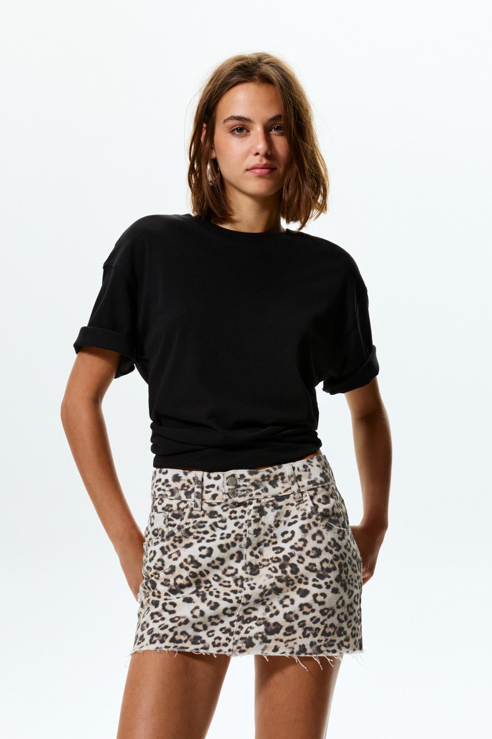 Leopard print denim mini skirt Product Image