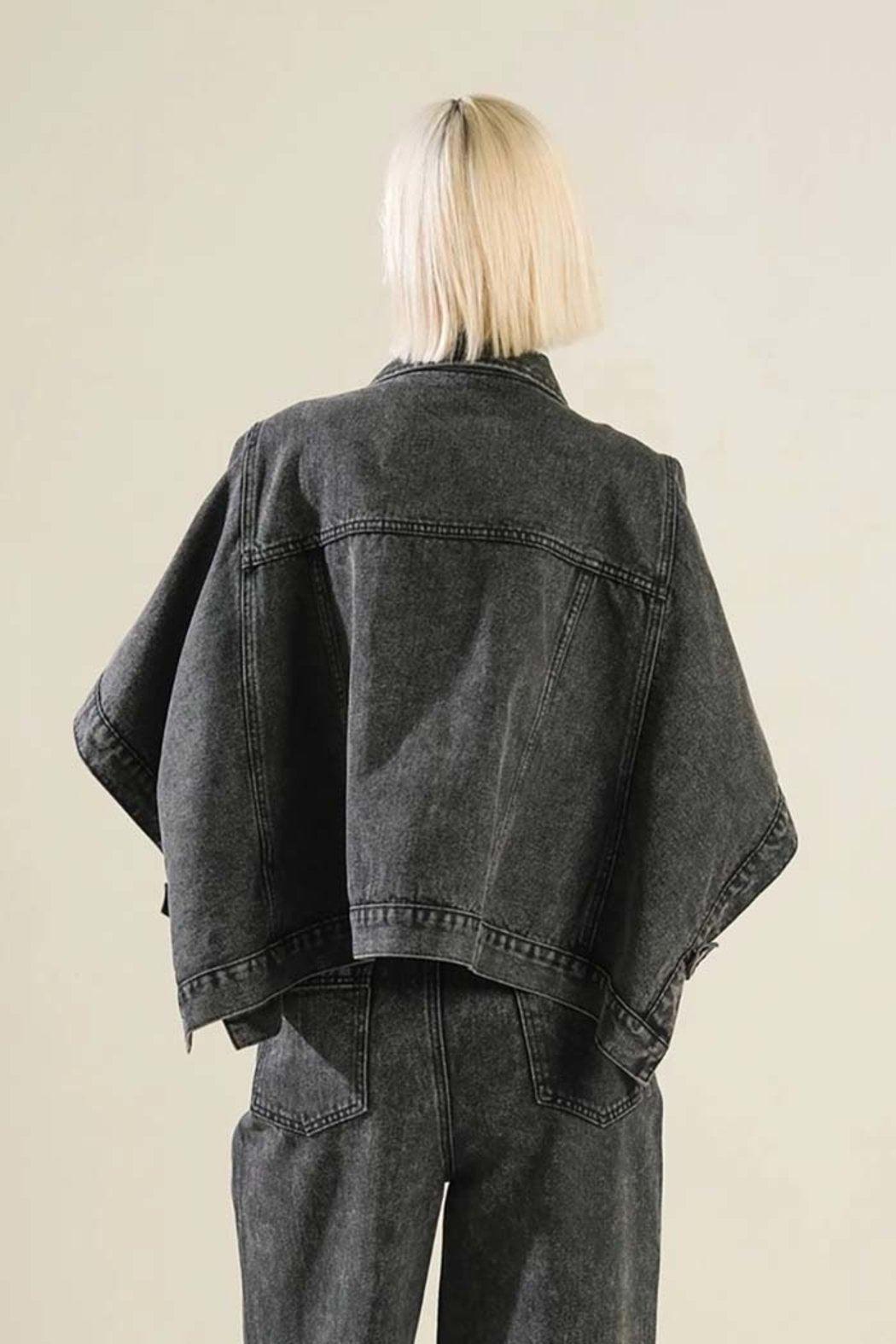 Washed Denim Cropped Batwing Jacket Product Image