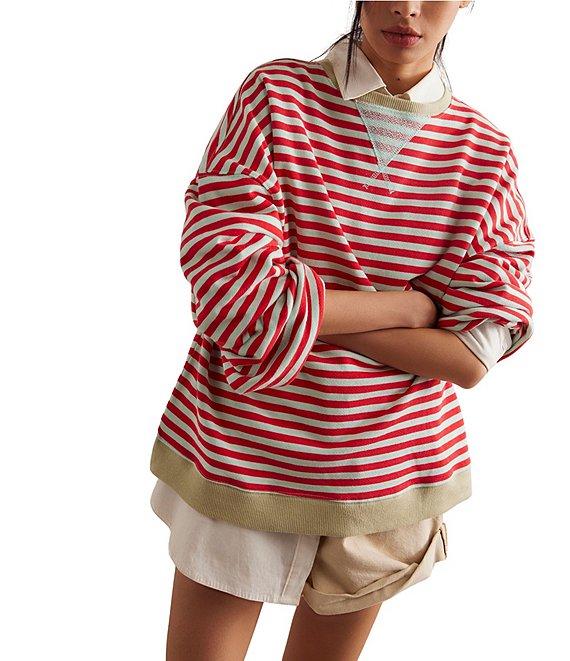 Free People Classic Striped Oversized Crew Neck Long Sleeve Sweatshirt Product Image