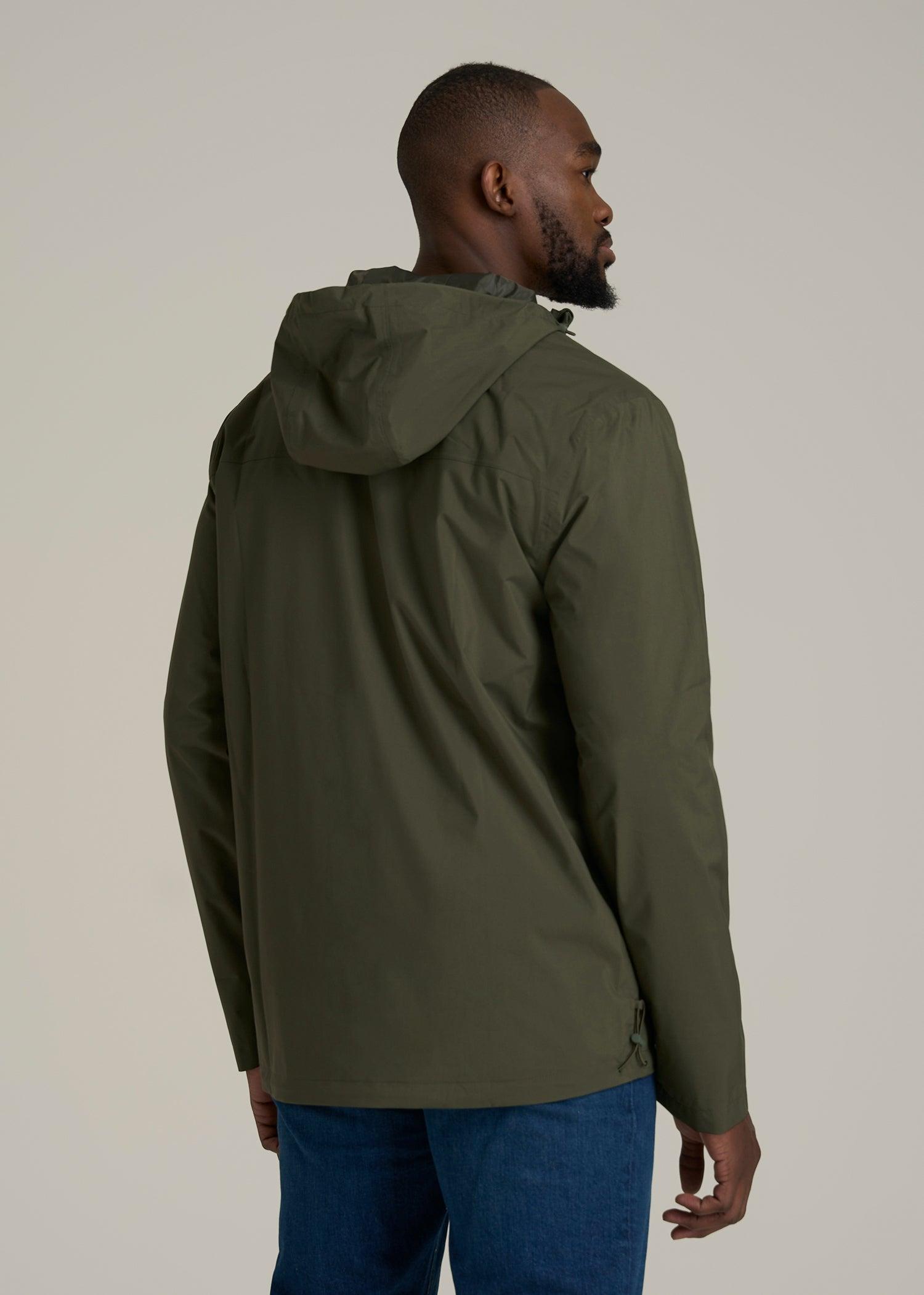 Lightweight Rain Jacket for Tall Men in Dark Olive Green Male Product Image