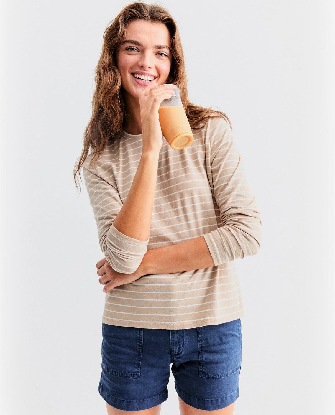 The Modern Long - Sand/White Pinstripe Female Product Image