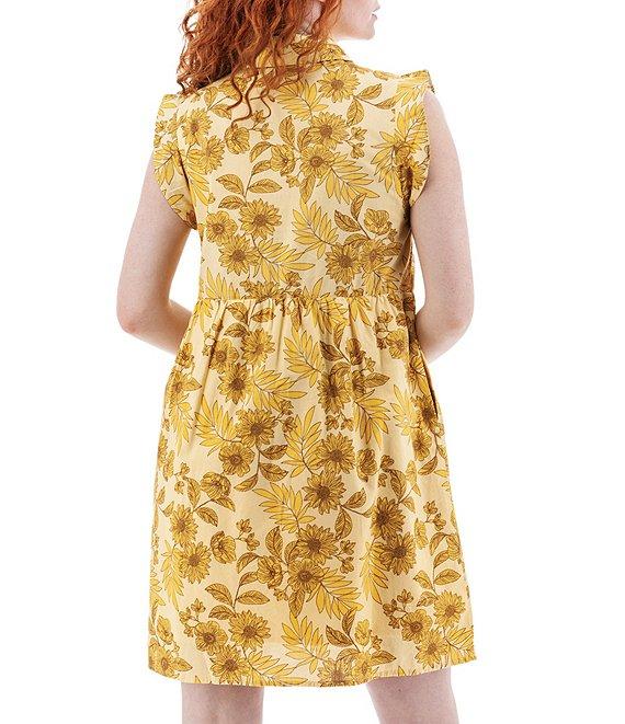 Aventura Lyndhurst Organic Cotton Floral Collared Neck Flutter Cap Sleeve Button Front A-Line Dress Product Image