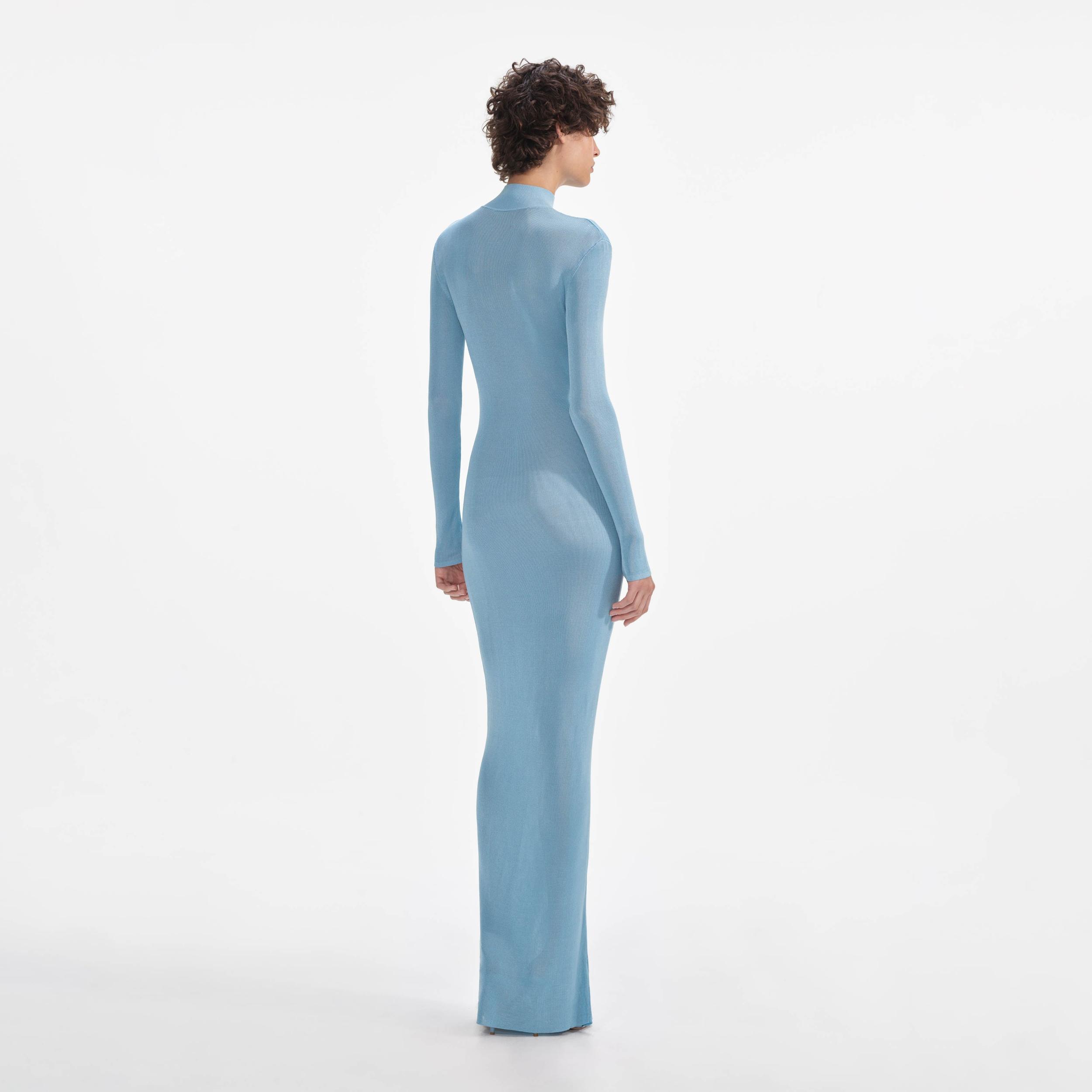 Blue Knit Cut Out Maxi Dress Product Image