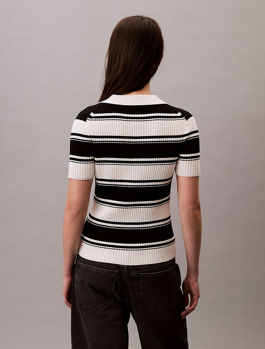 Smooth Cotton Rib Stripe Polo Shirt Product Image