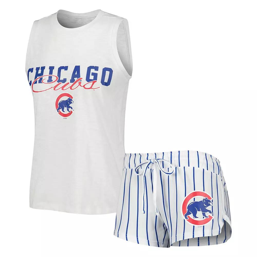 Women's Concepts Sport White Chicago Cubs Reel Pinstripe Tank Top & Shorts Sleep Set, Size: 2XL Product Image